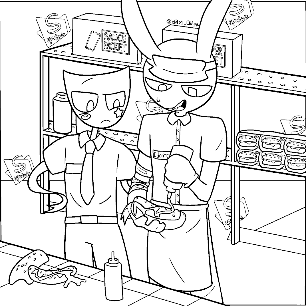 jax and gangle fast food the amazing digital circus line art