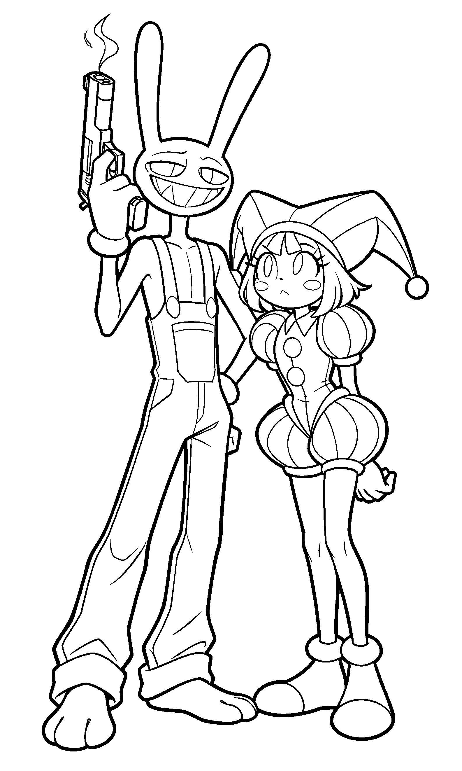jax and pomni action duo the amazing digital circus line art