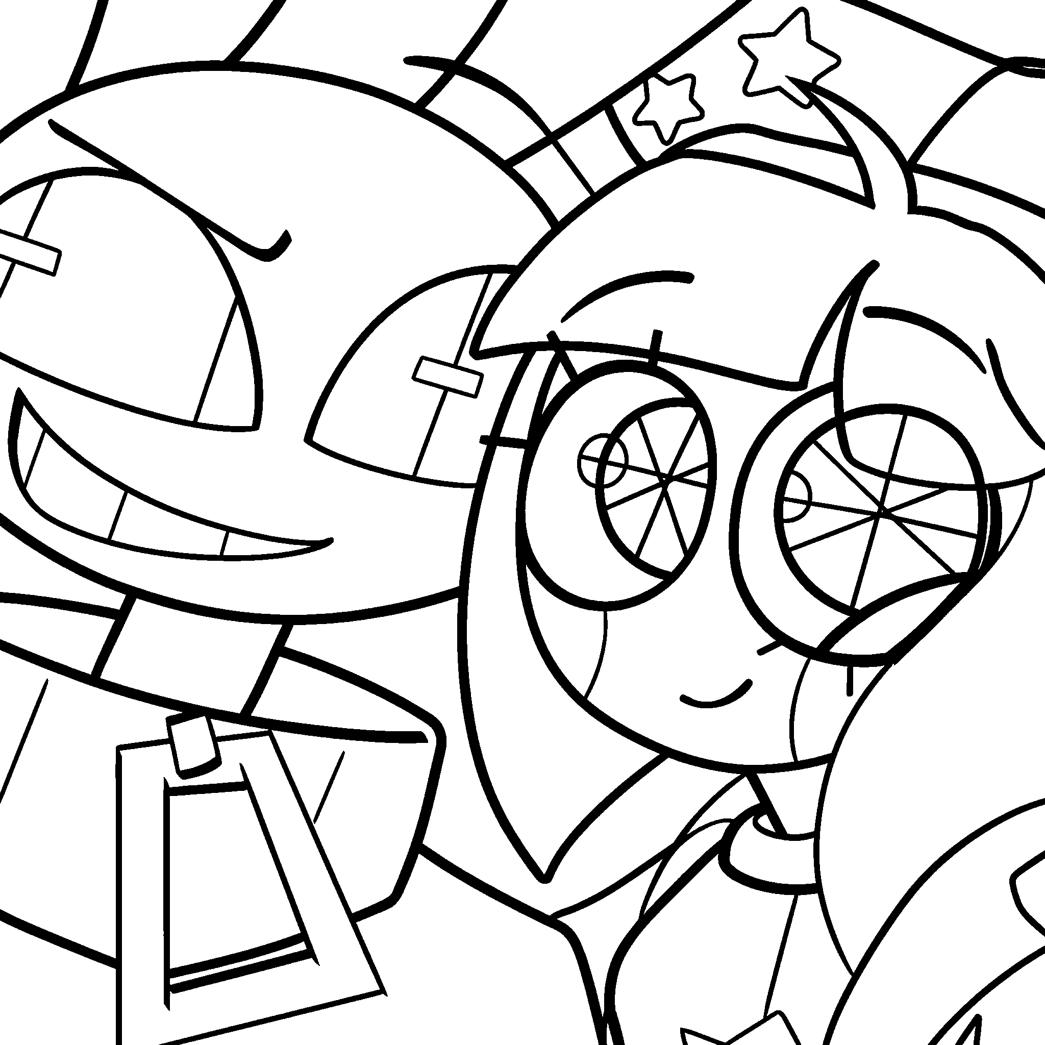 jax and pomni best friends selfie the amazing digital circus line art