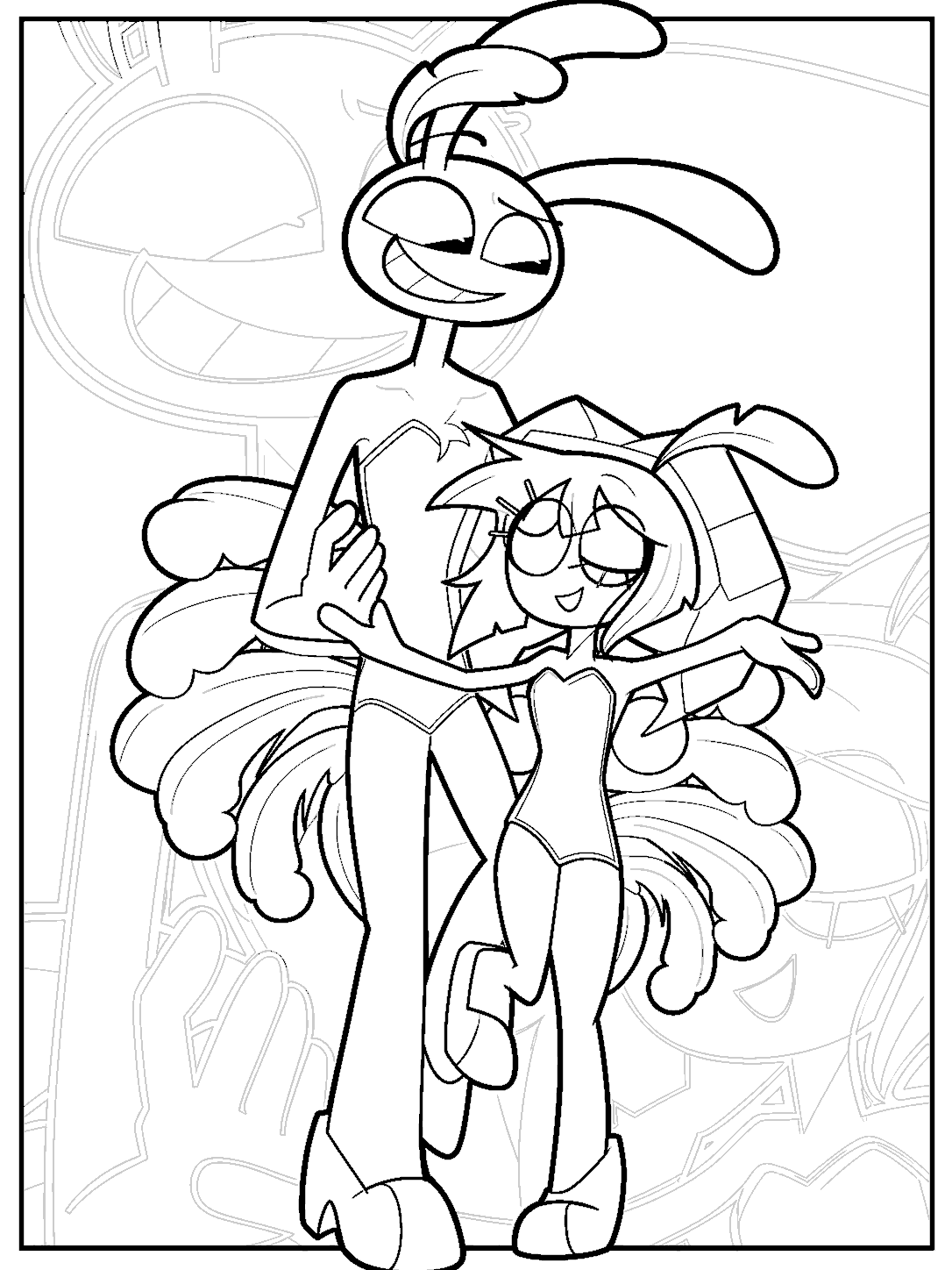 jax and pomni carnival showgirl outfits dancing tadc the amazing digital circus line art for kids and adults