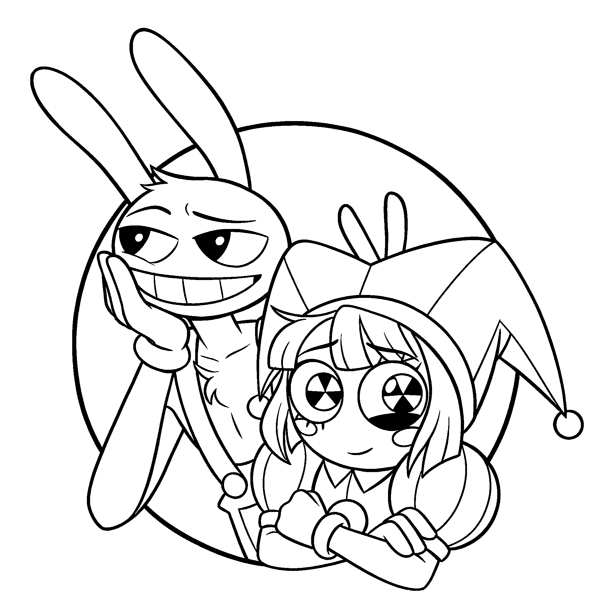 jax and pomni circle portrait the amazing digital circus line art