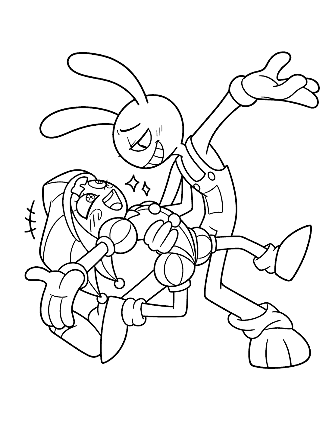 jax and pomni dancing tango partner pose tadc the amazing digital circus line art