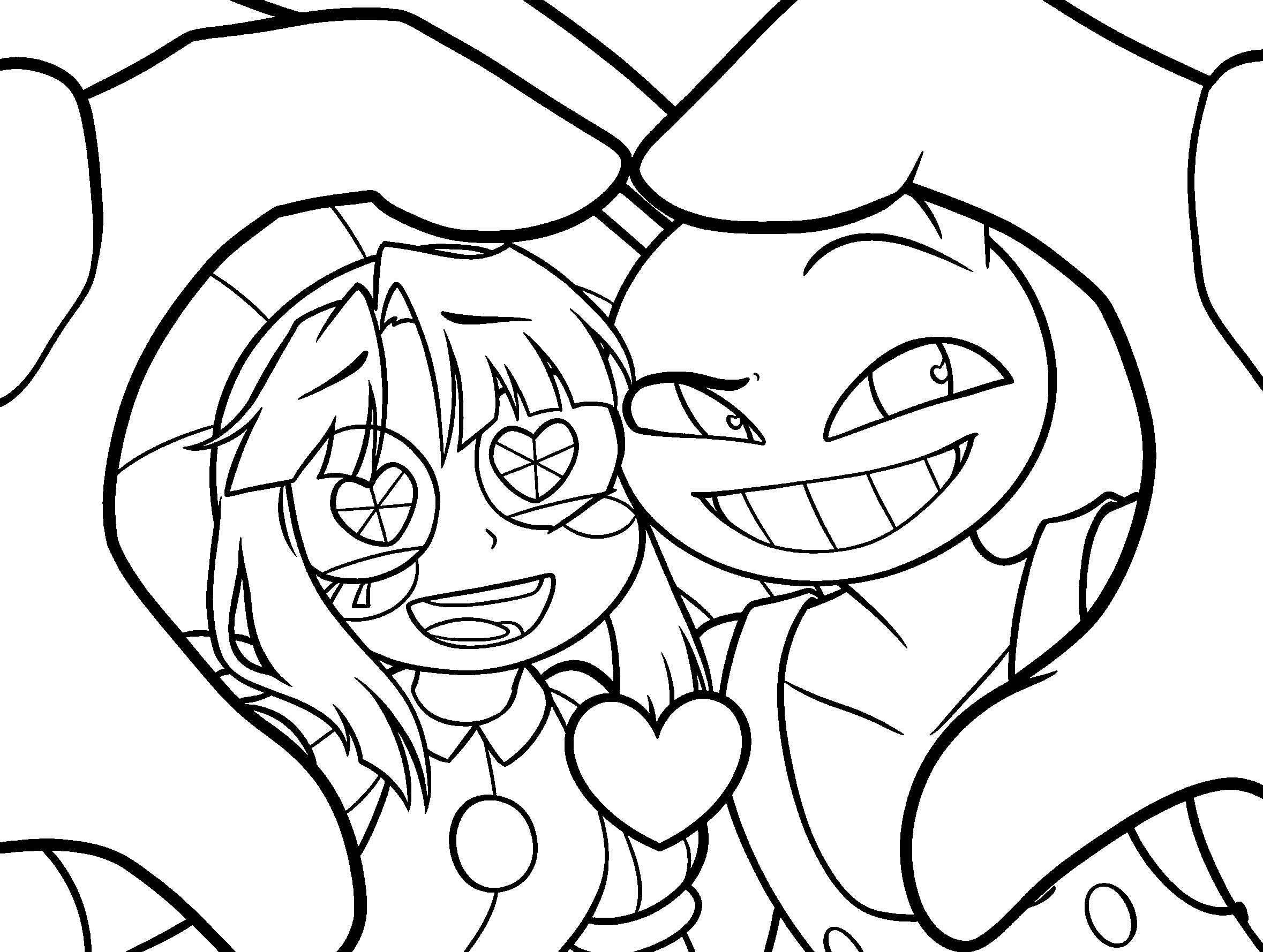 jax and pomni heart hands the amazing digital circus line art