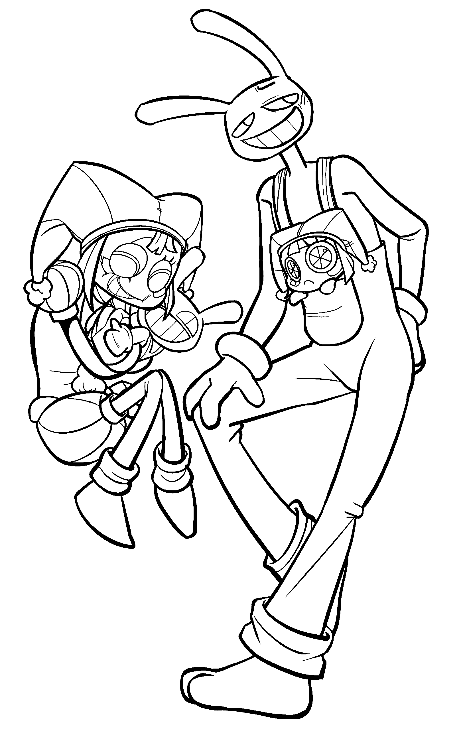 jax and pomni hugging plush toys overalls pocket doll tadc the amazing digital circus line art