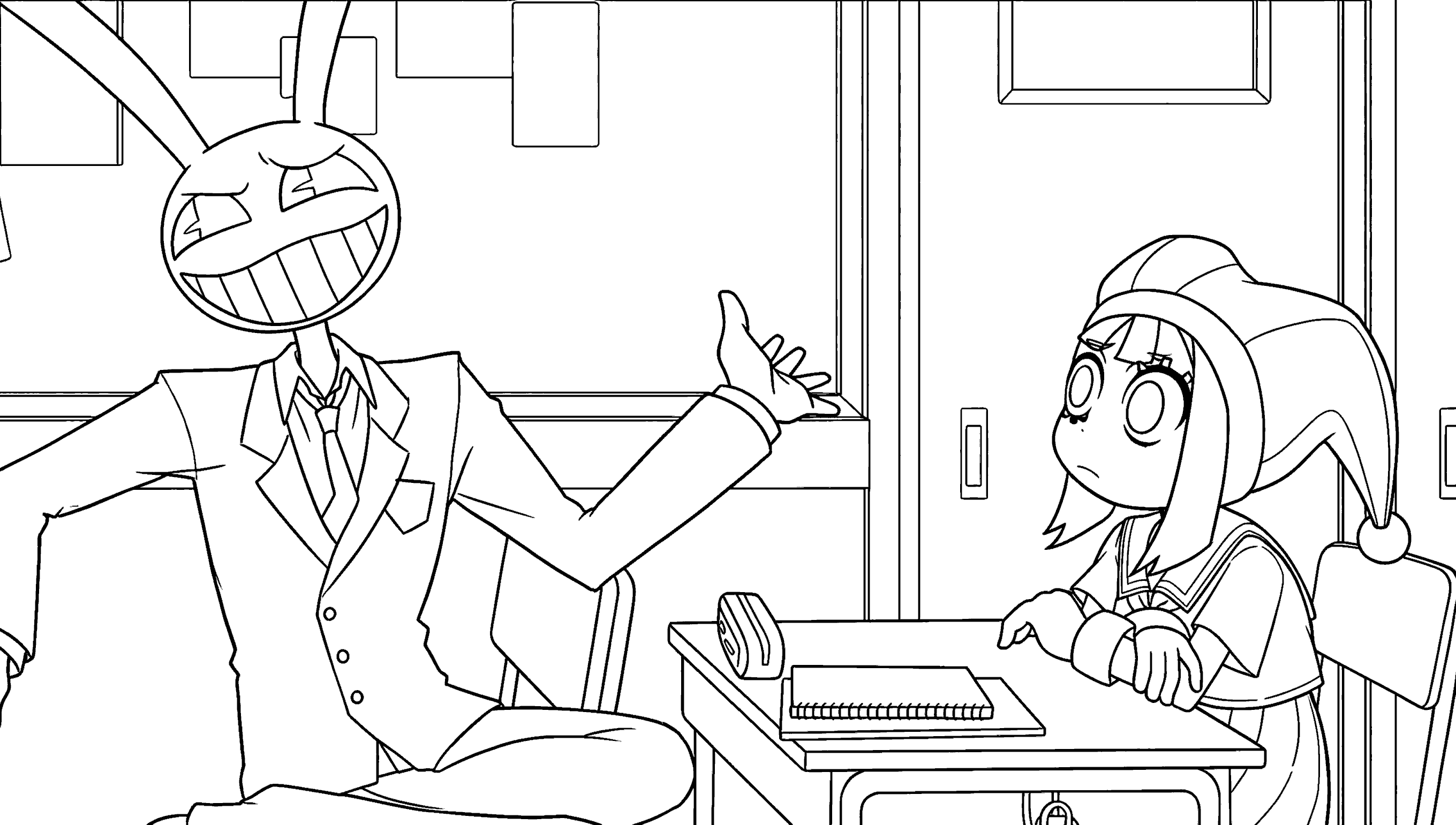 jax and pomni in classroom the amazing digital circus line art