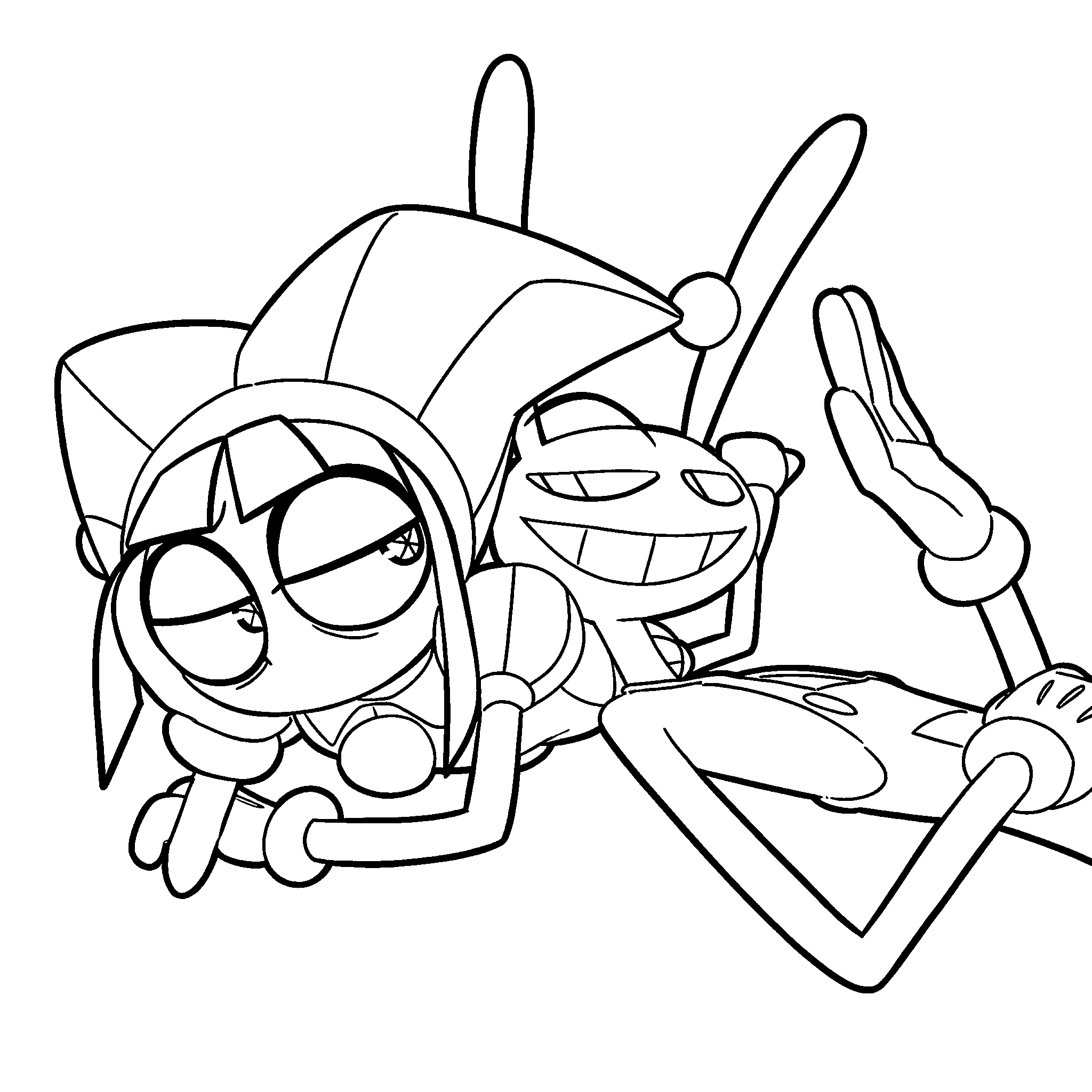 jax and pomni relaxing together the amazing digital circus line art