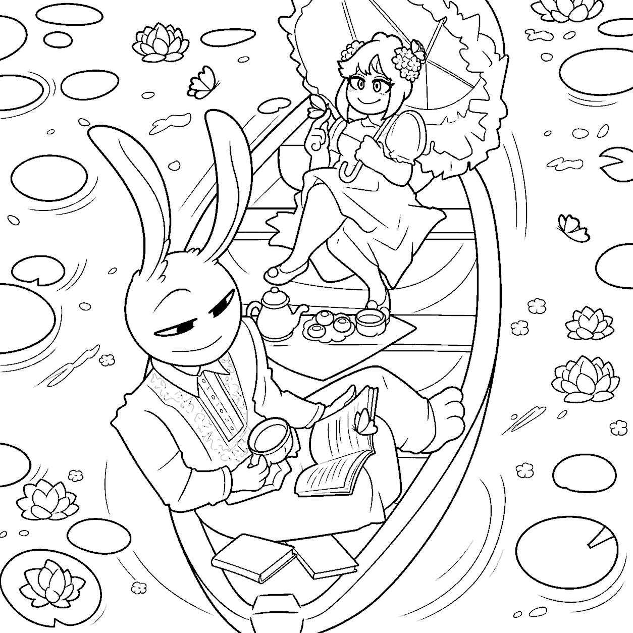 jax and pomni romantic boat date river lily tadc the amazing digital circus line art for kids and adults