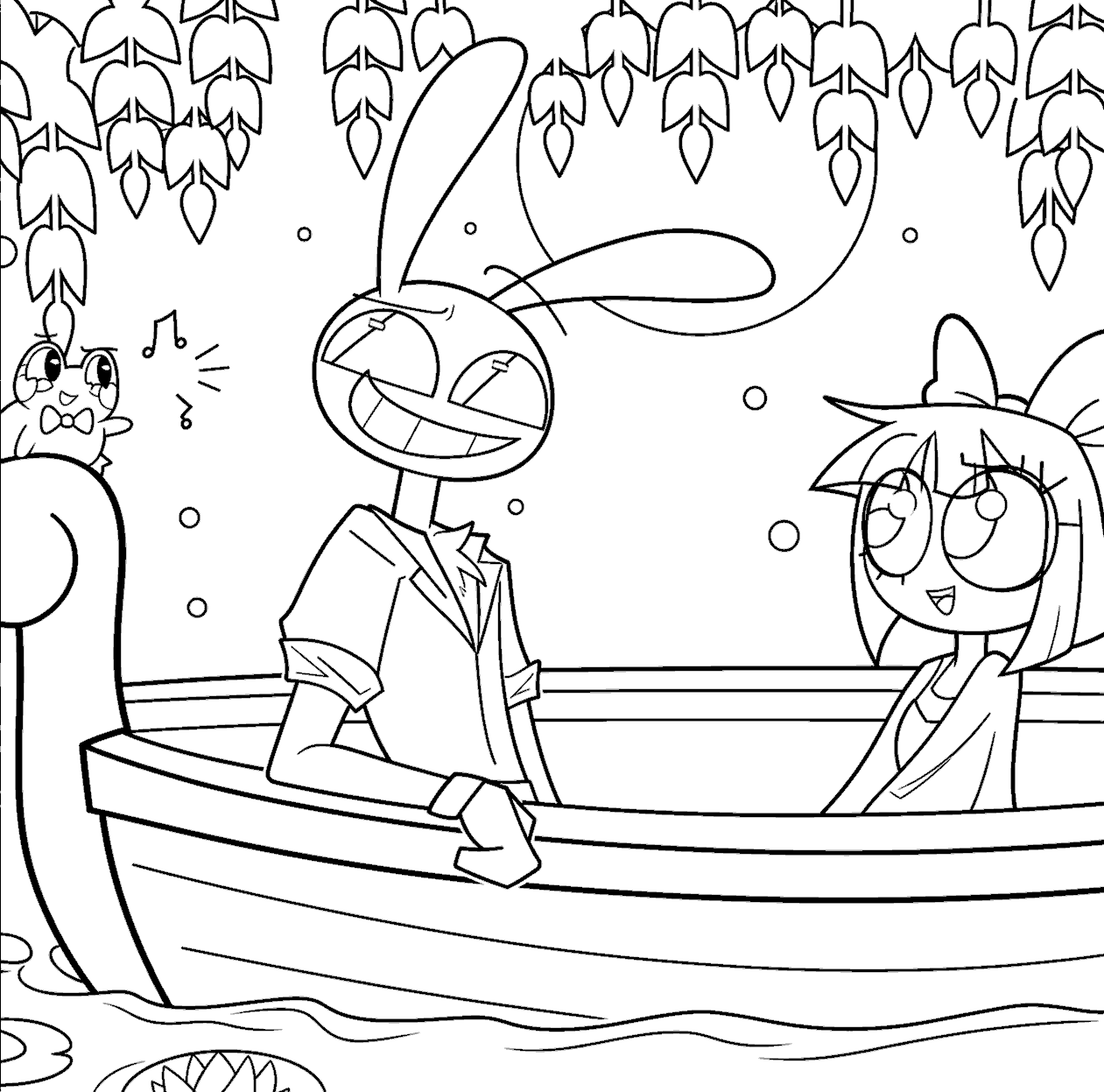 jax and pomni romantic boat ride river date tadc the amazing digital circus line art for kids and adults