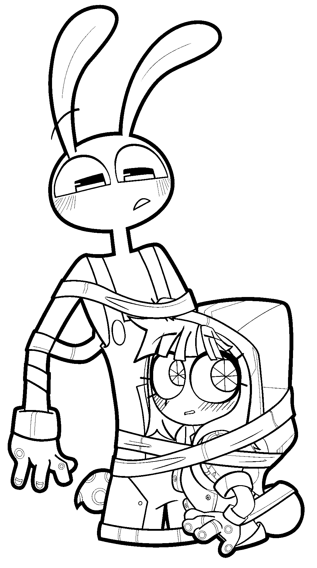 jax and pomni scared expression the amazing digital circus line art