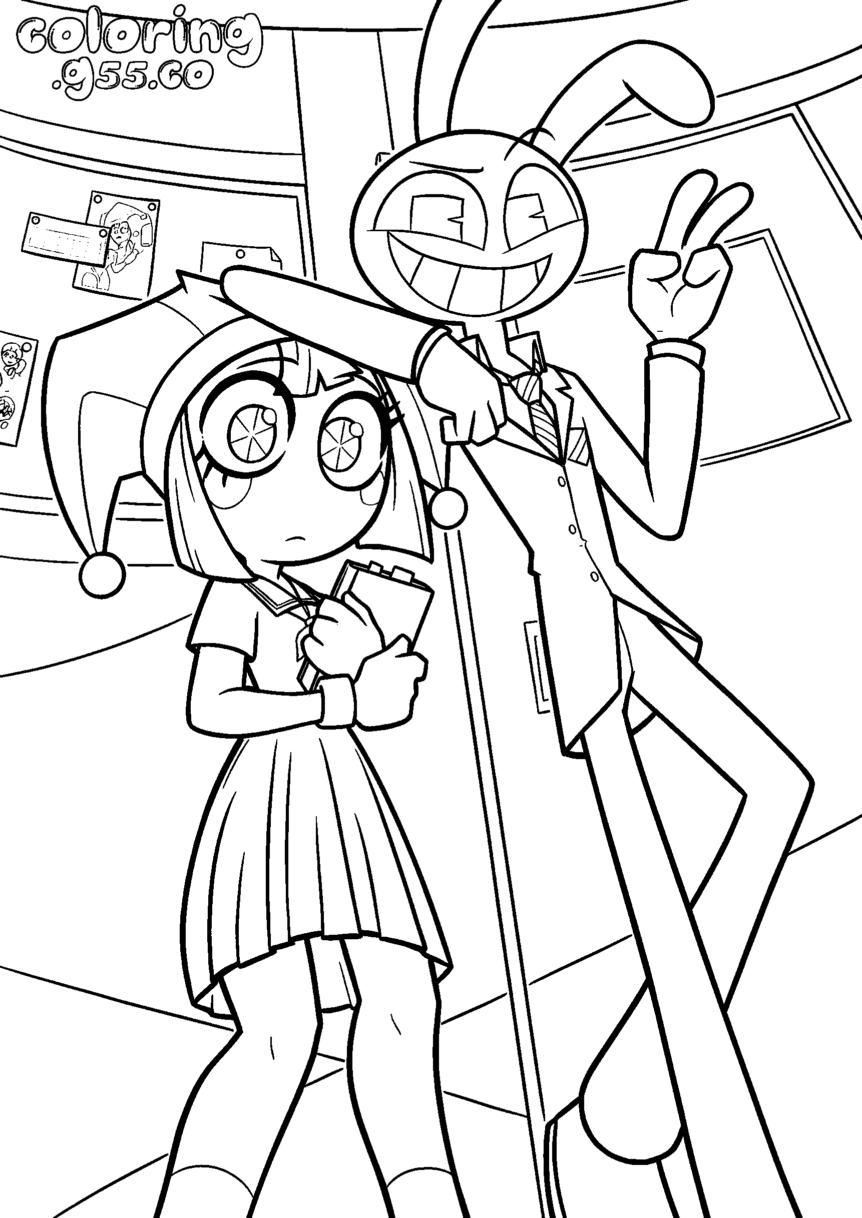 jax and pomni school uniform anime digital circus line art for kids
