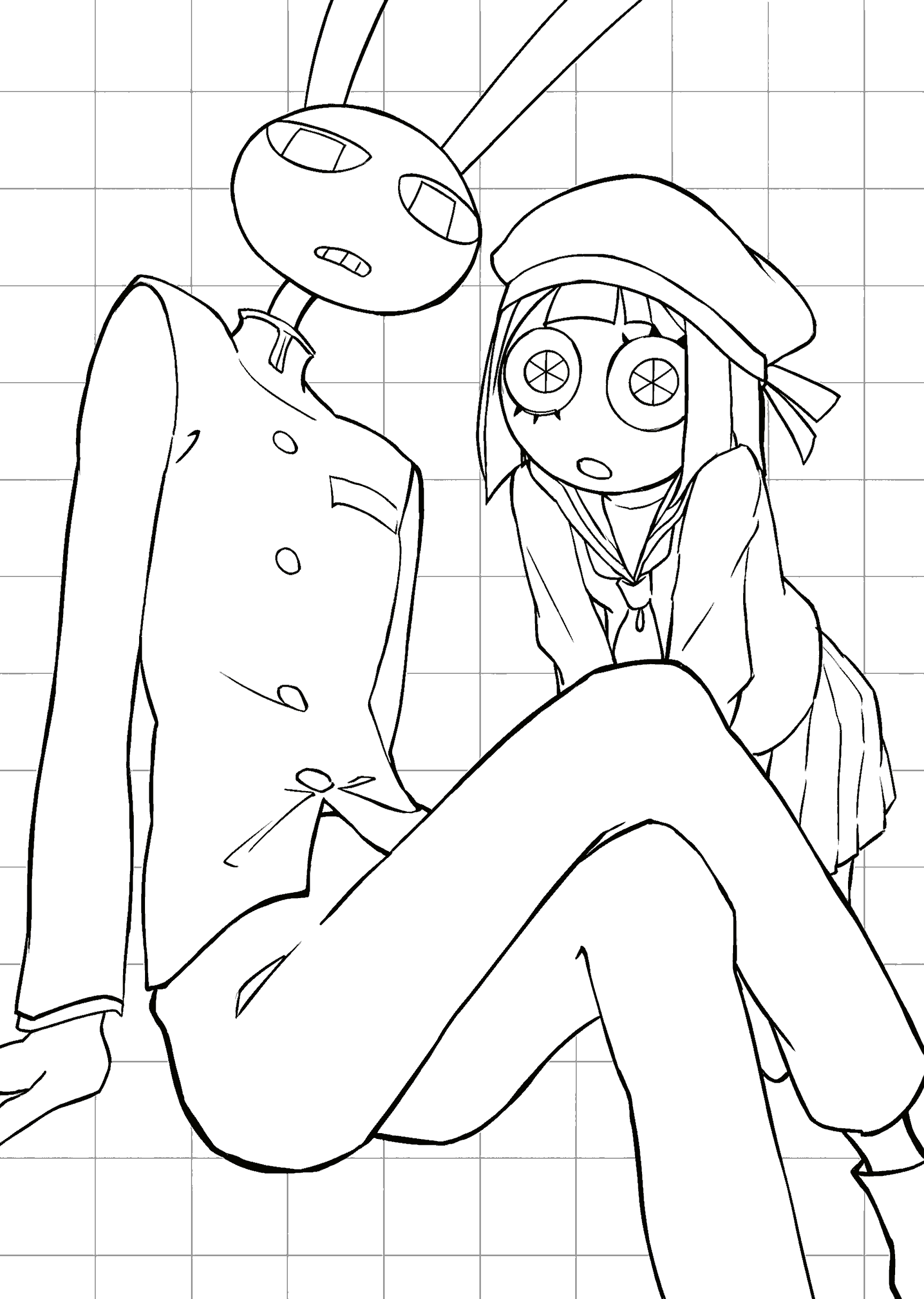 jax and pomni school uniform style the amazing digital circus line art