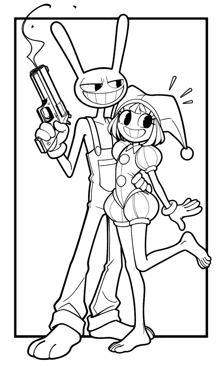 jax and pomni the amazing digital circus line art