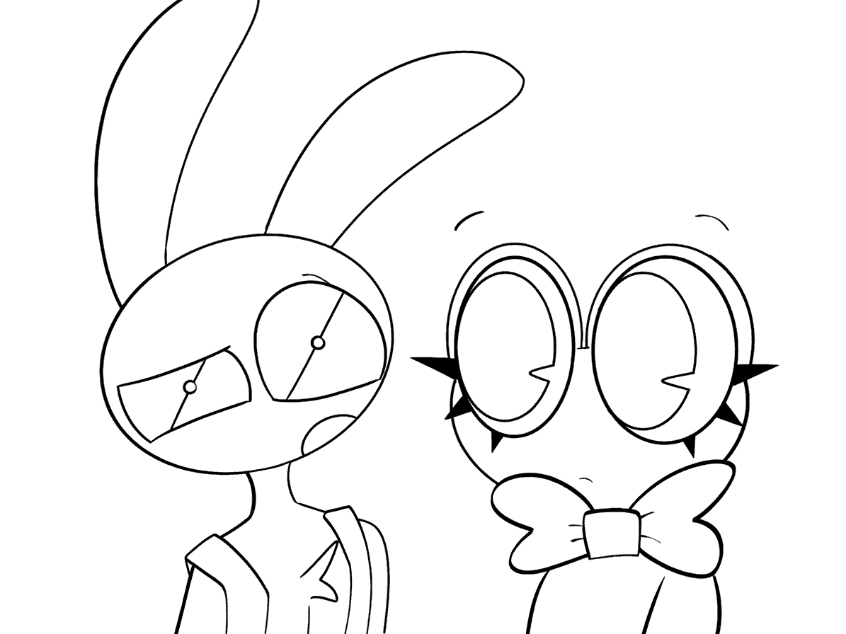 jax and ribbit close up the amazing digital circus line art
