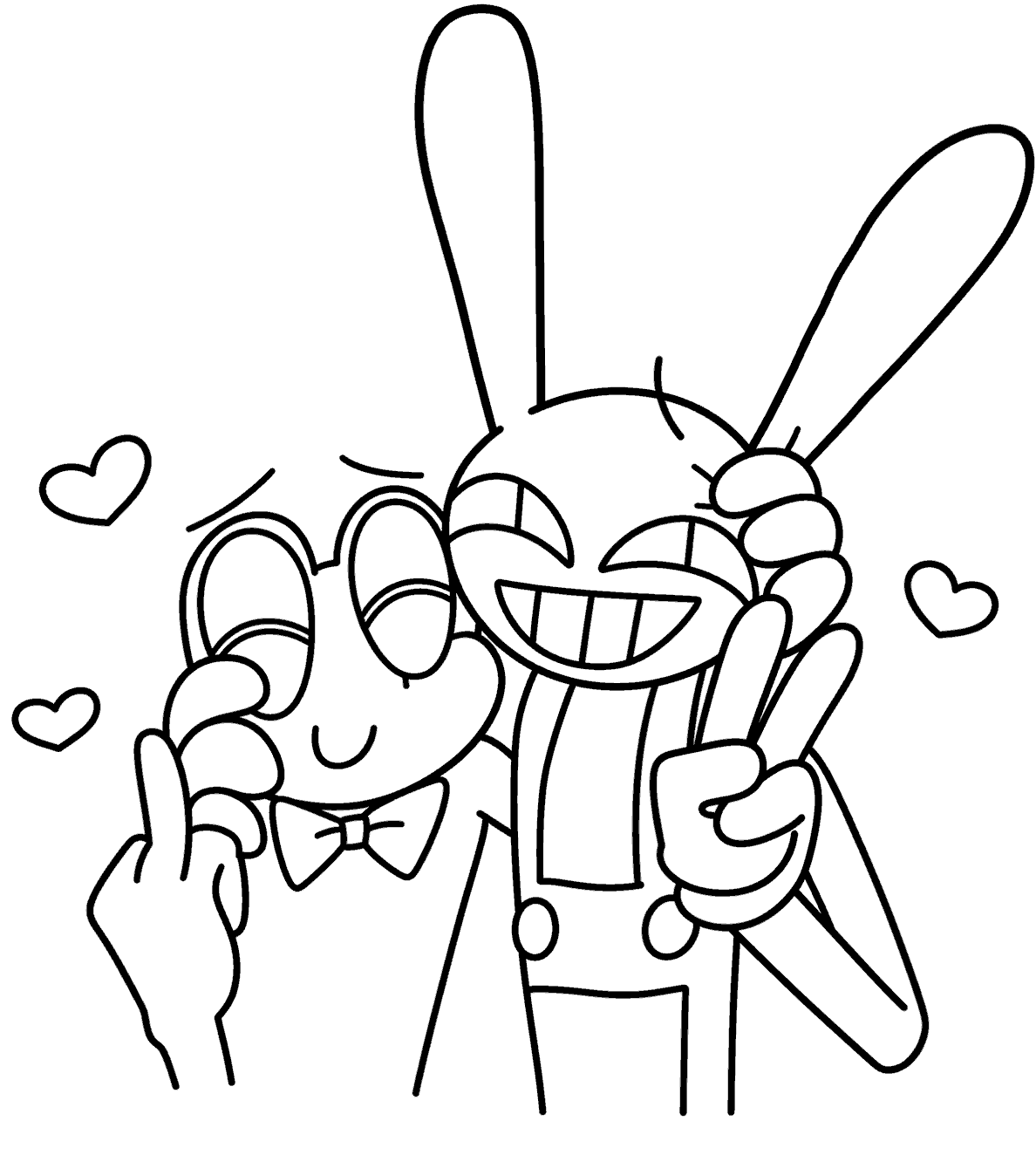 jax and ribbit peace sign the amazing digital circus line art