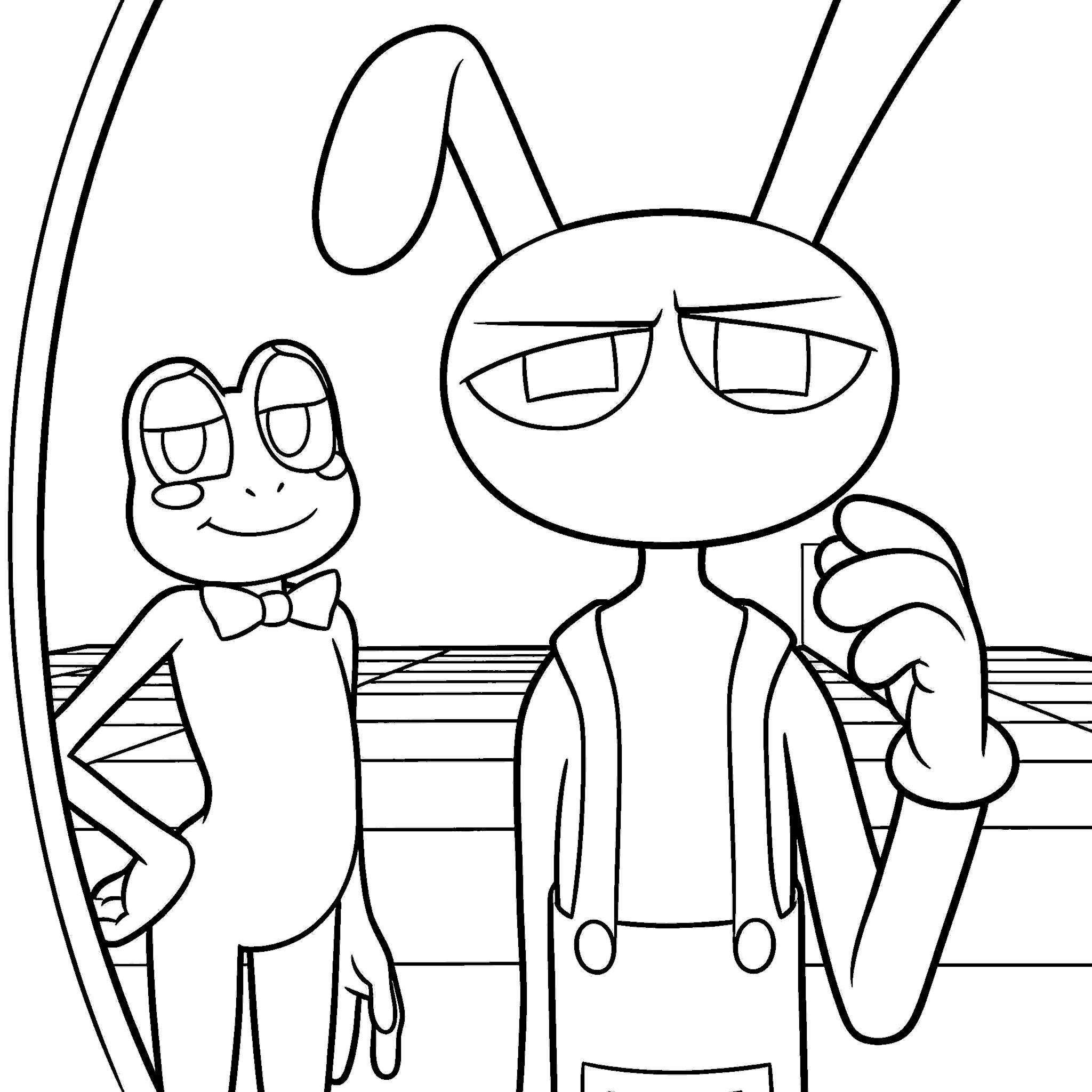 jax and ribbit the frog character interaction scene tadc the amazing digital circus line art