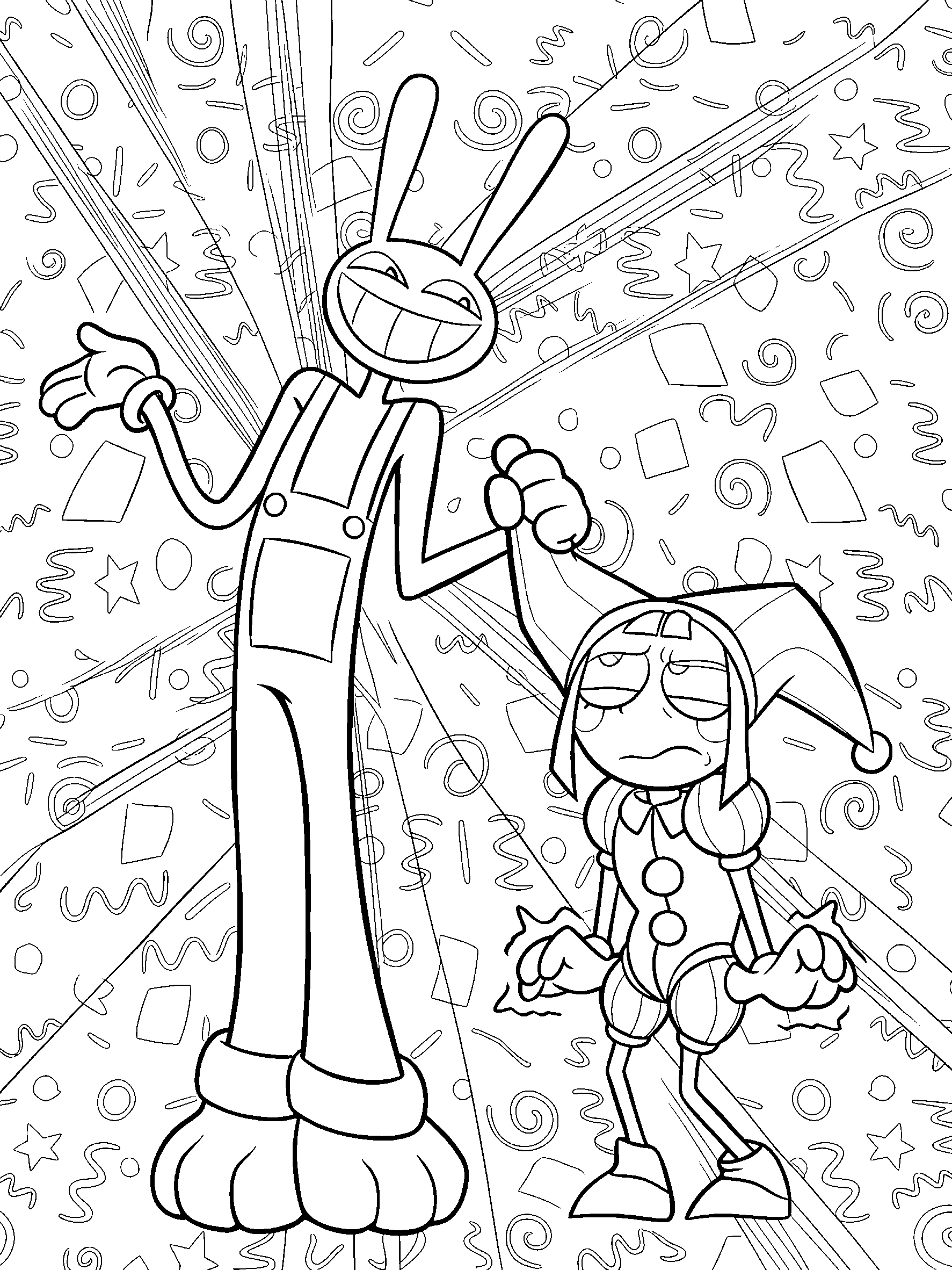 jax and sad pomni celebration the amazing digital circus line art