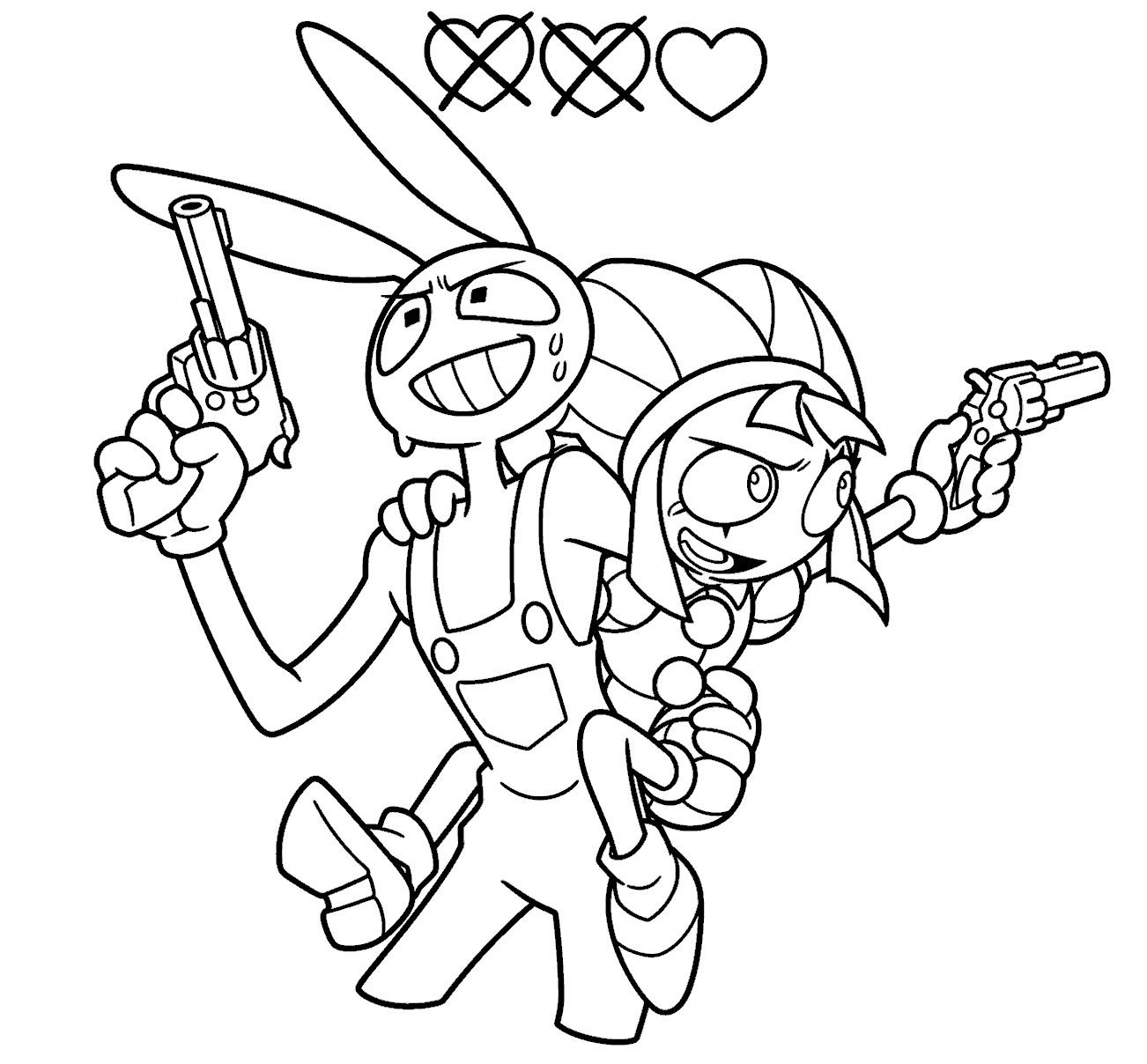 jax carrying pomni piggyback holding guns action tadc the amazing digital circus line art for kids and adults
