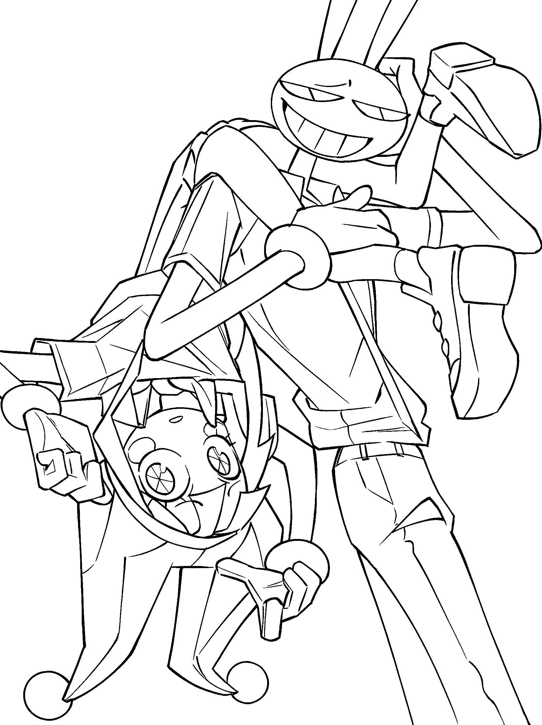 jax carrying pomni upside down funny scene tadc the amazing digital circus line art
