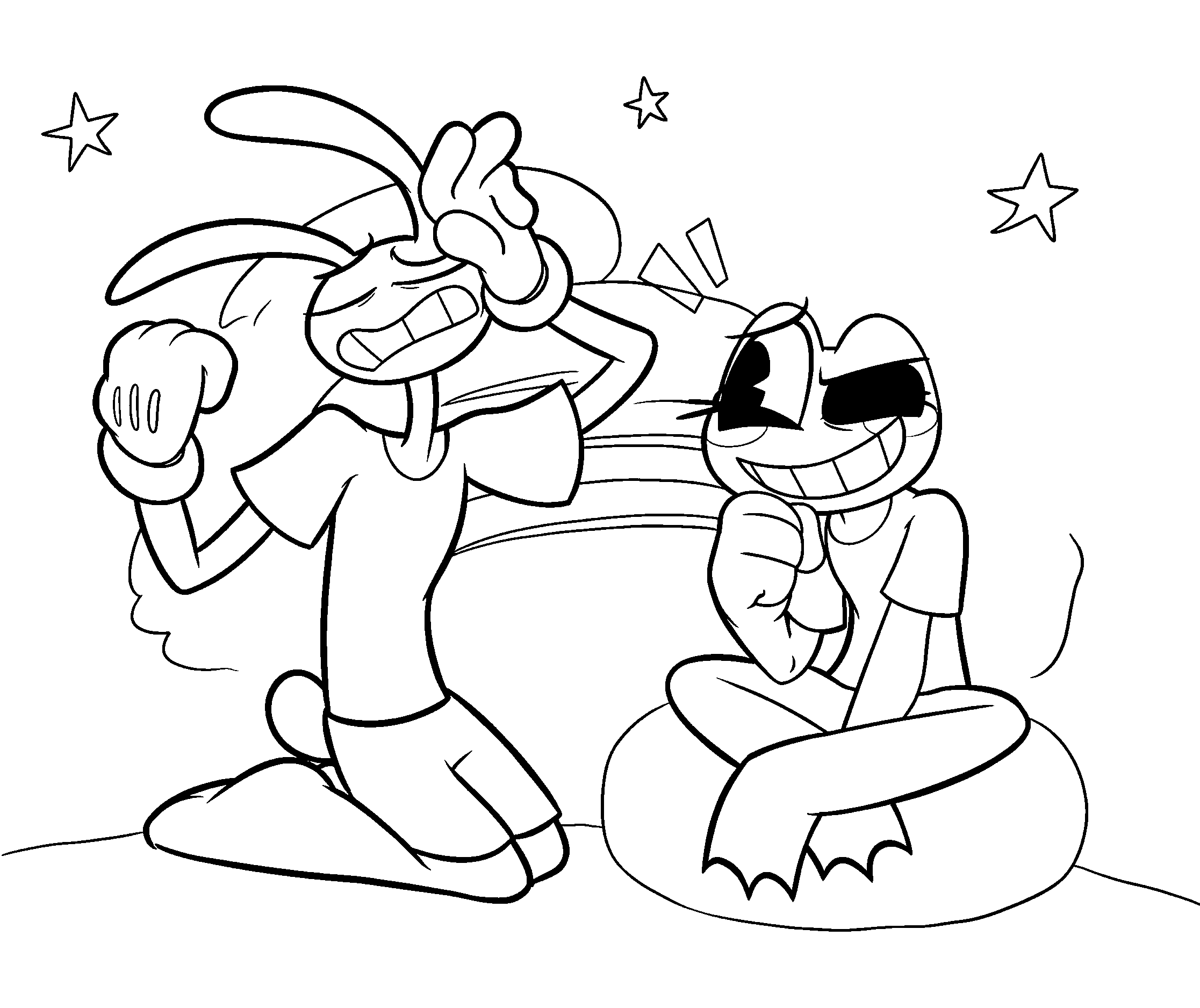 jax dramatically storytelling to ribbit frog the amazing digital circus line art