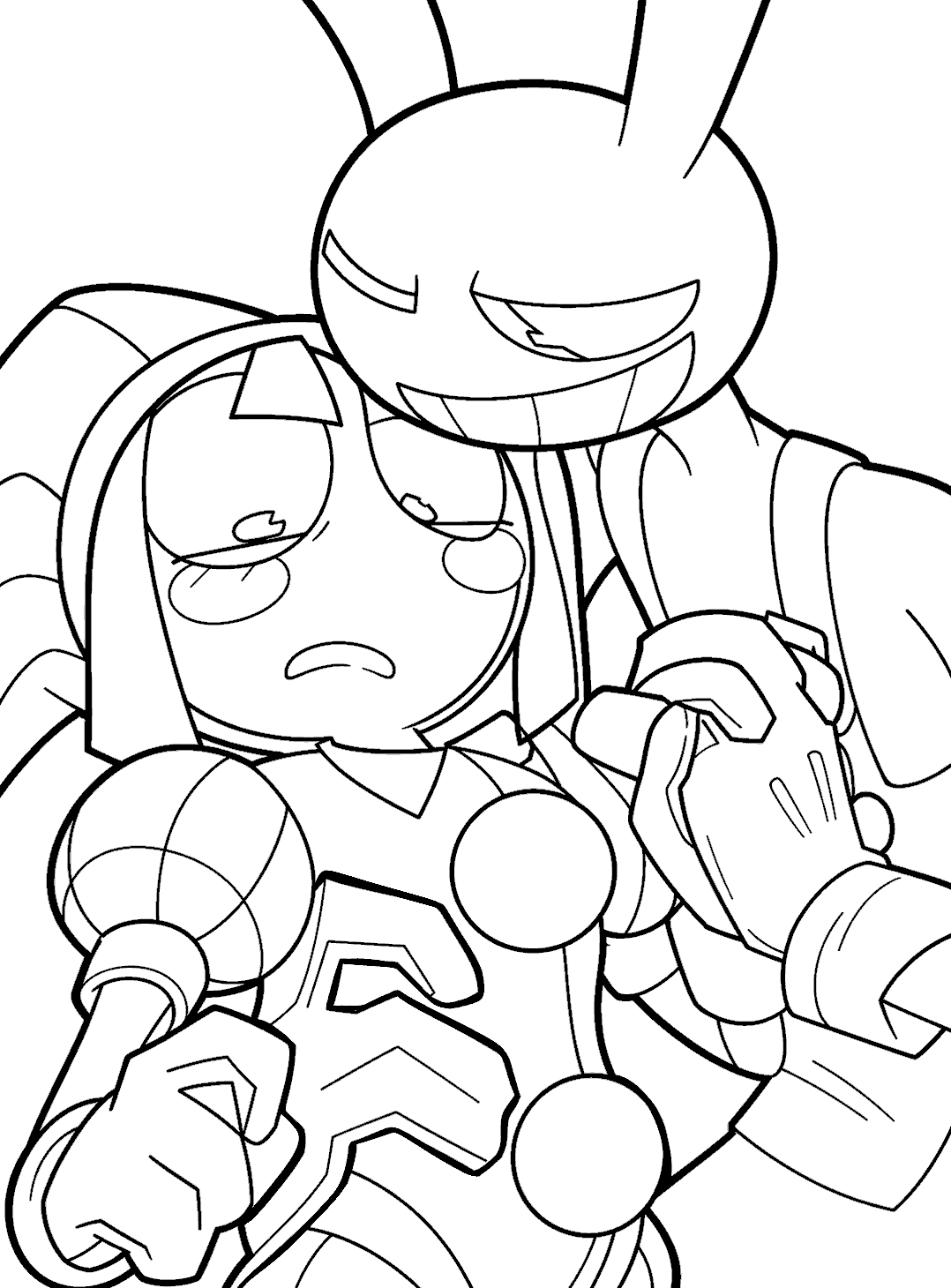 jax hugging pomni cute romantic ship tadc the amazing digital circus line art