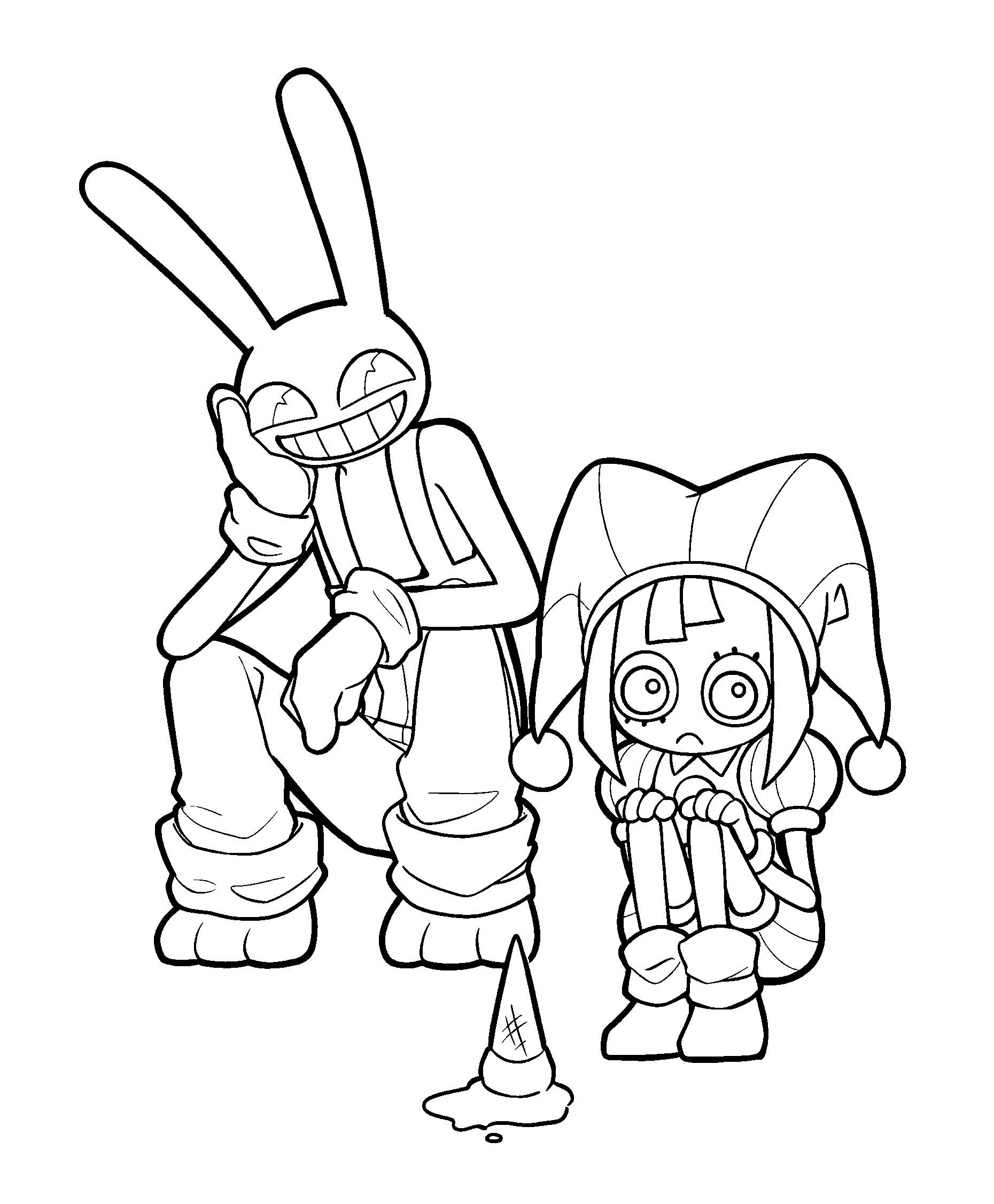 jax laughing at pomni dropped ice cream tadc the amazing digital circus line art