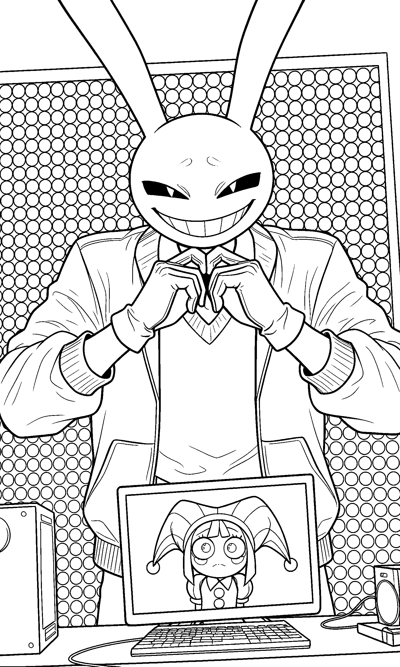 jax making heart shape over pomni monitor tadc the amazing digital circus line art