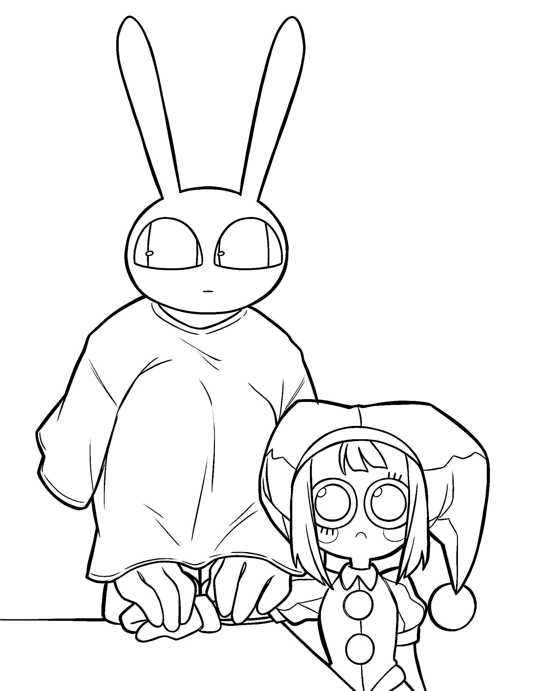 jax owl sweater meme and tiny pomni jester tadc the amazing digital circus line art