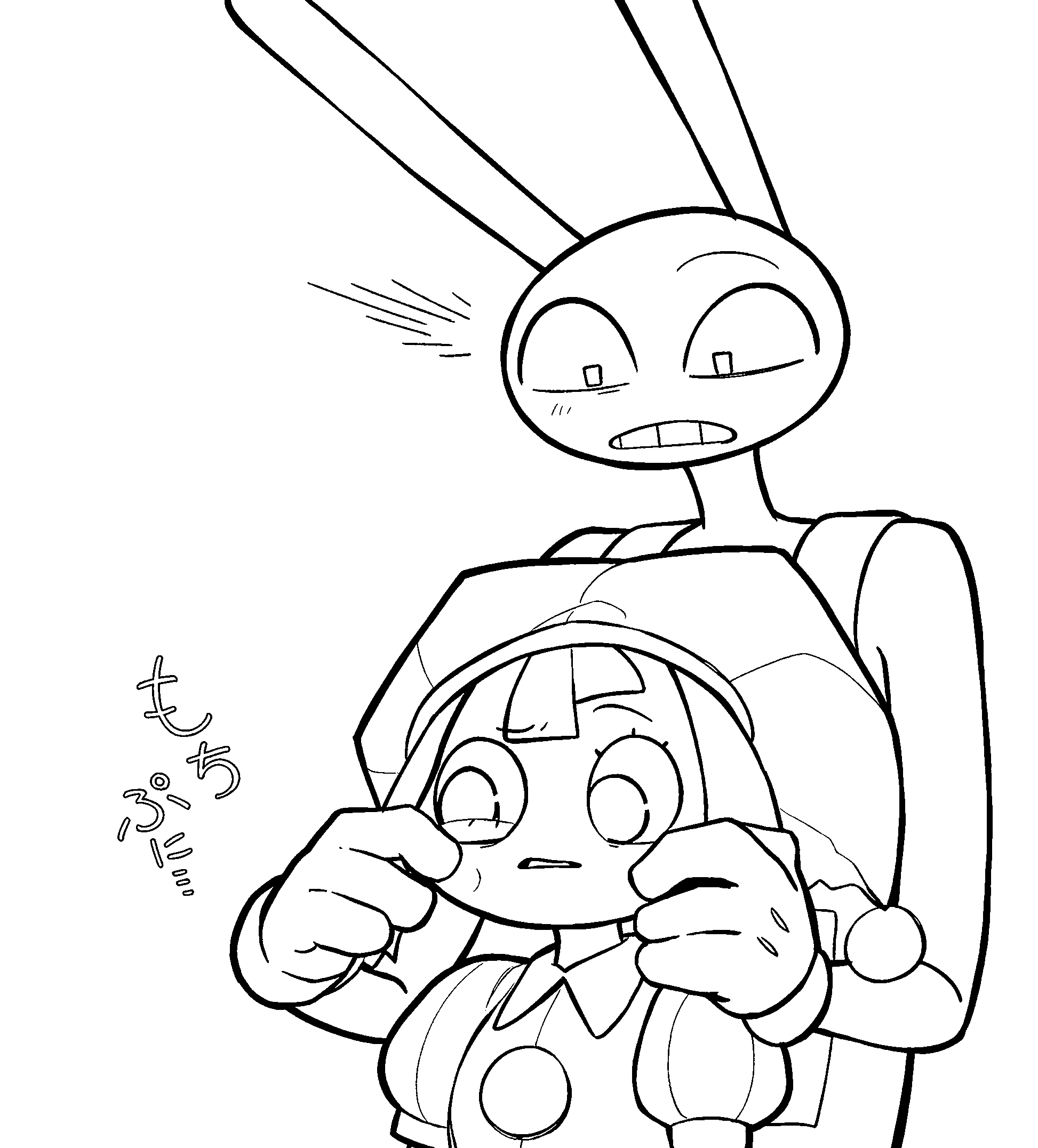 jax pinching pomni cheeks funny tadc the amazing digital circus line art