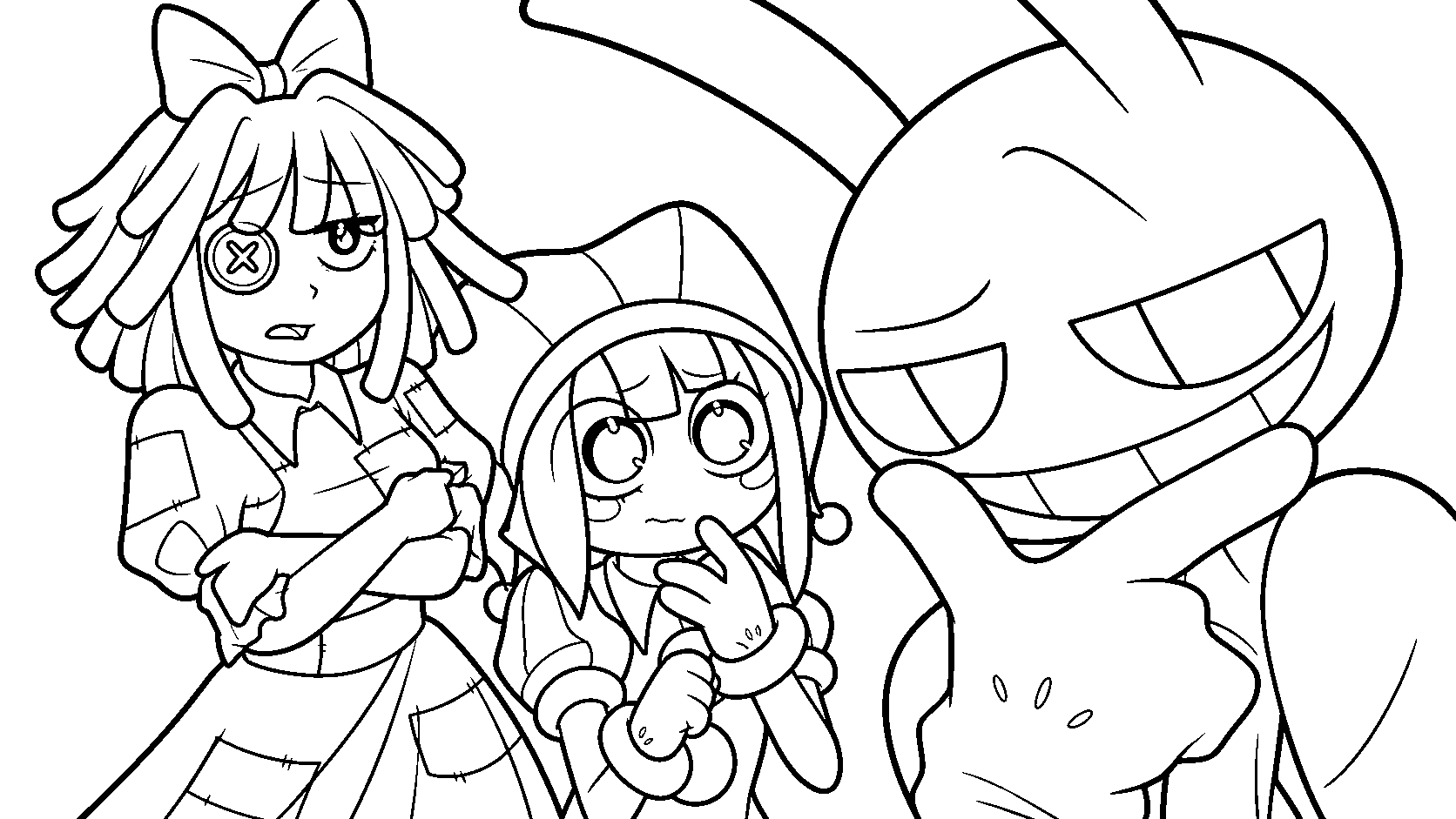 jax pomni and ragatha selfie the amazing digital circus line art