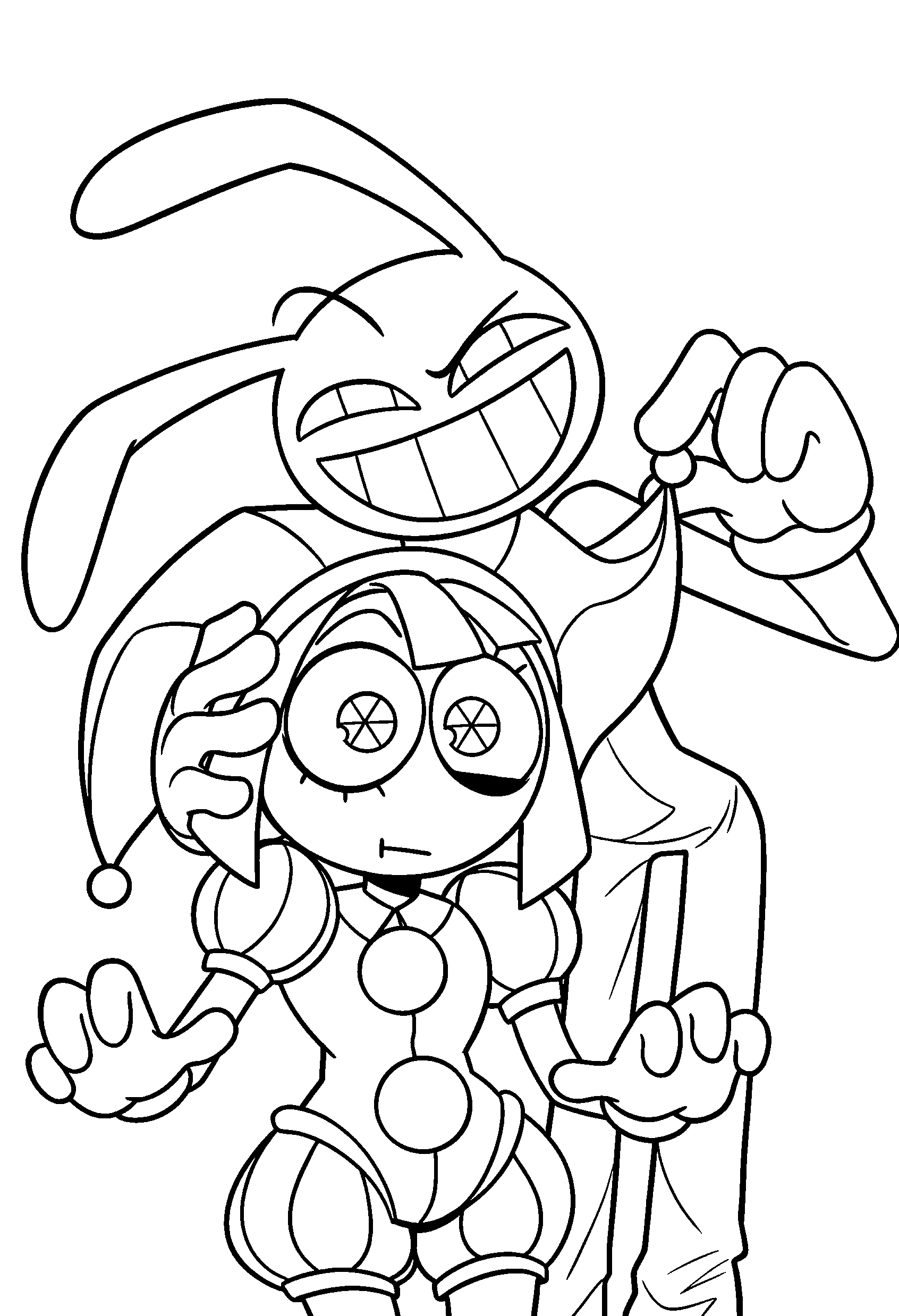 jax pulling pomni jester hat tadc the amazing digital circus line art