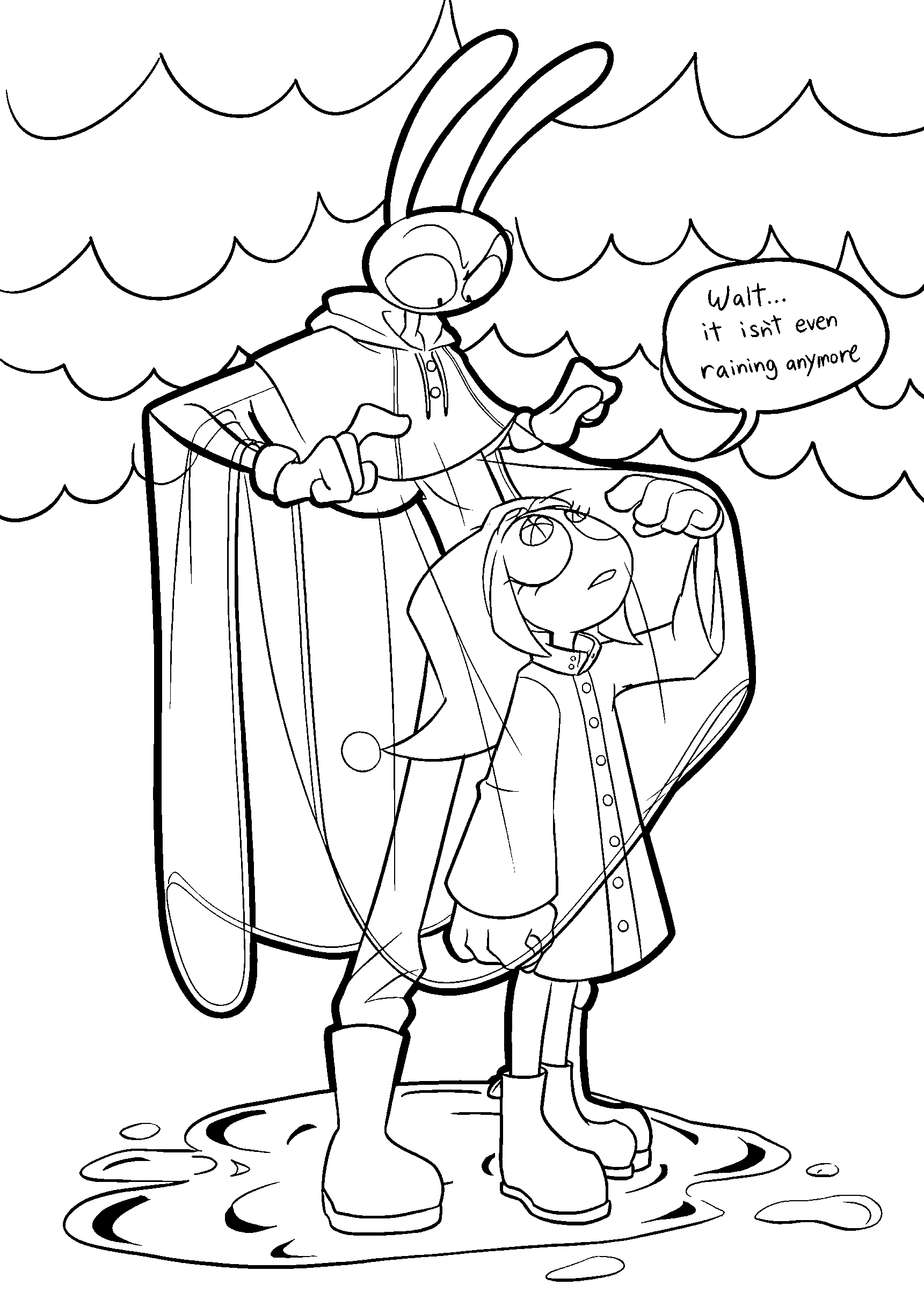 jax raincoat sharing with pomni in puddles tadc the amazing digital circus line art