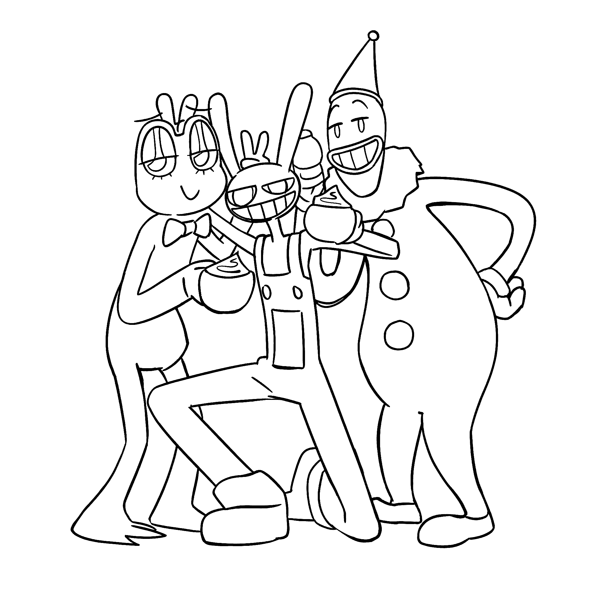 jax ribbit and kaufmo group selfie the amazing digital circus line art