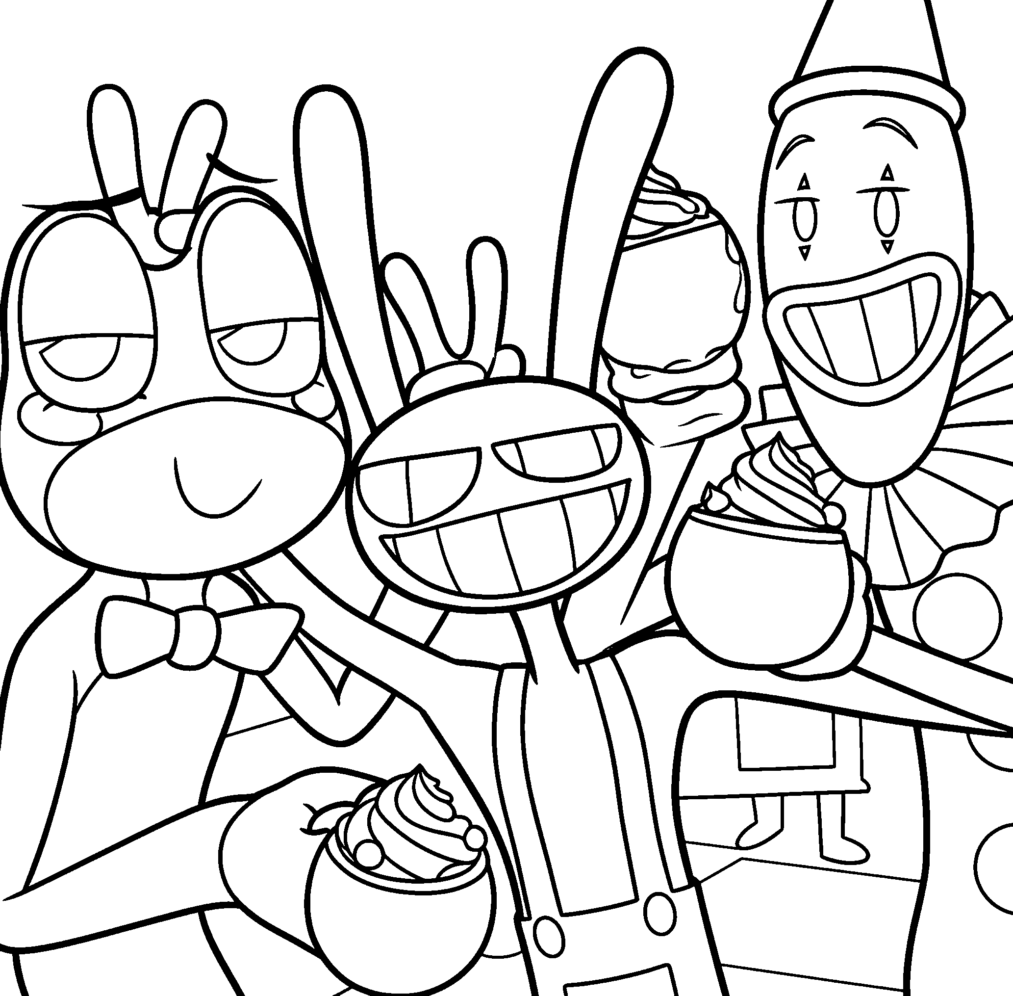 jax ribbit and kaufmo with ice cream the amazing digital circus line art
