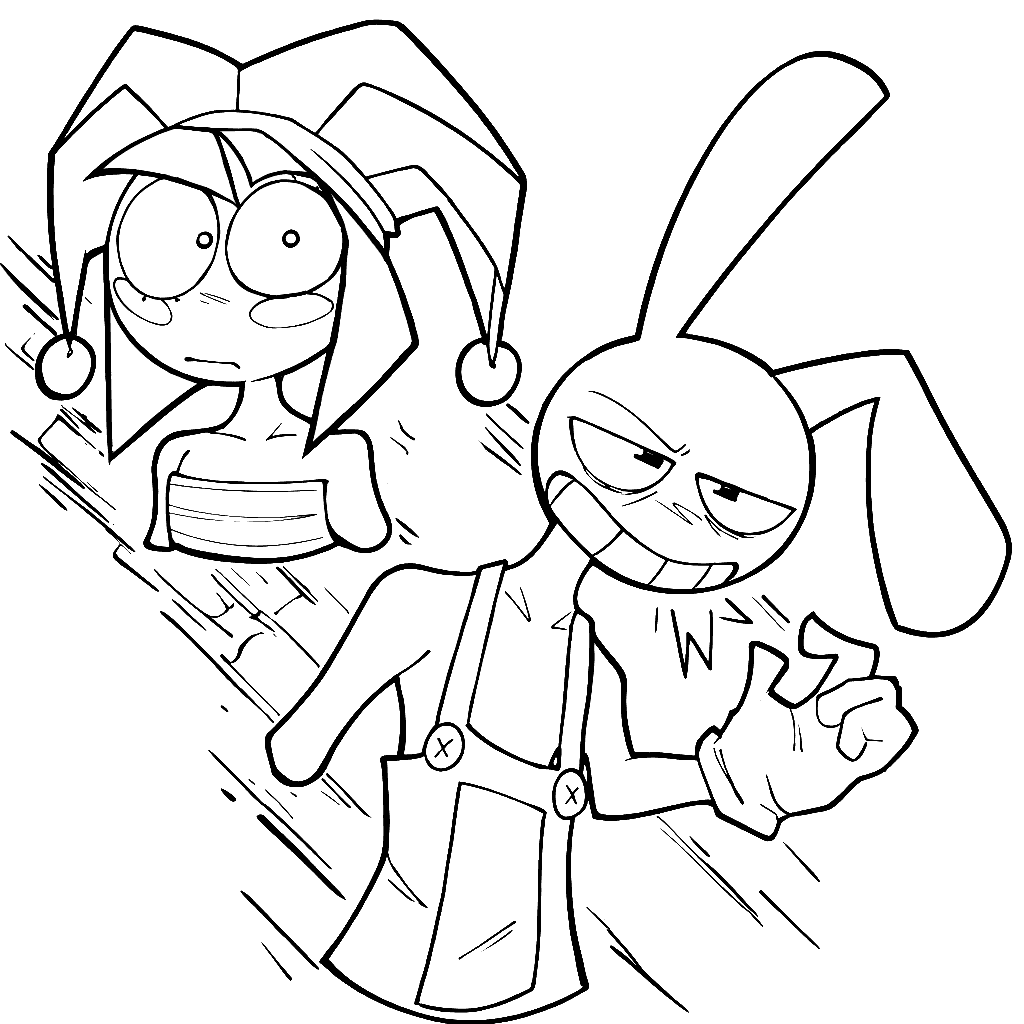jax teasing pomni dynamic action tadc the amazing digital circus line art