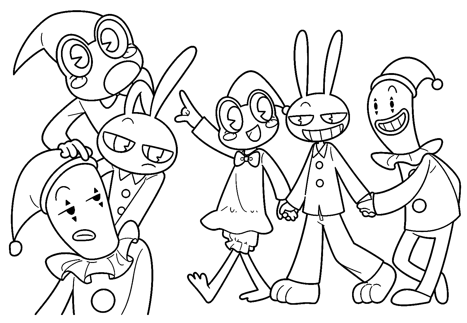 kaufmo ribbit and jax pajamas model sheet tadc the amazing digital circus line art for kids and adults