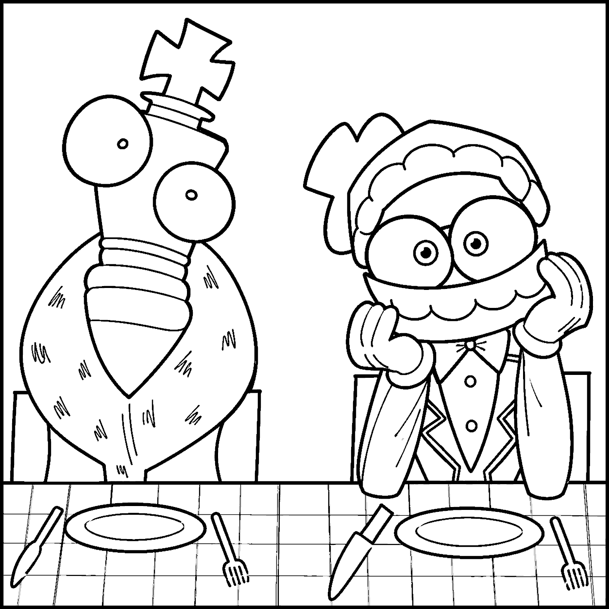 kinger and caine dinner table empty plates tadc the amazing digital circus line art