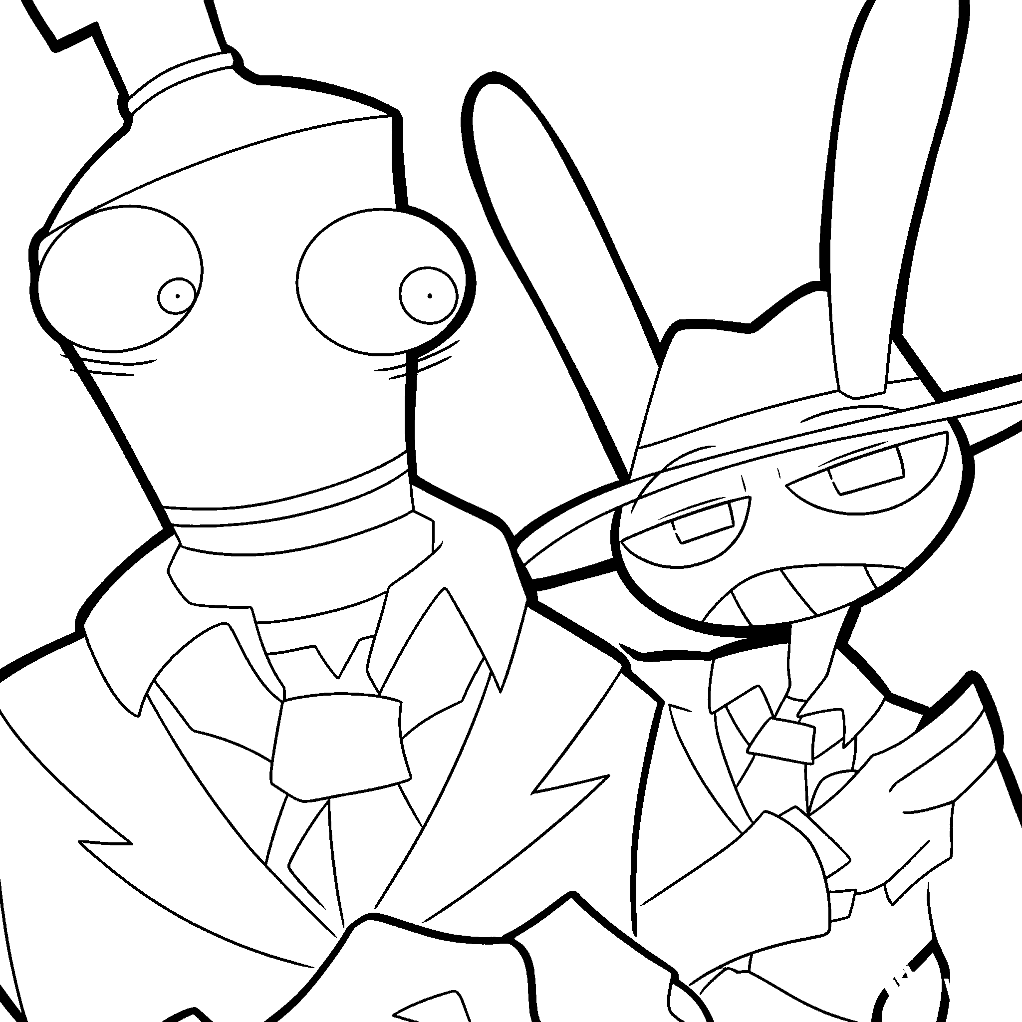 kinger and jax wearing suits mafia style the amazing digital circus line art
