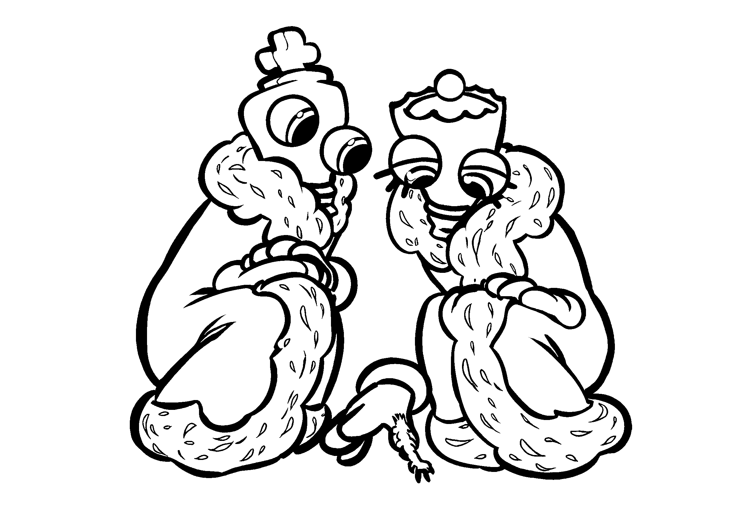 kinger and queenie looking at small insect the amazing digital circus line art