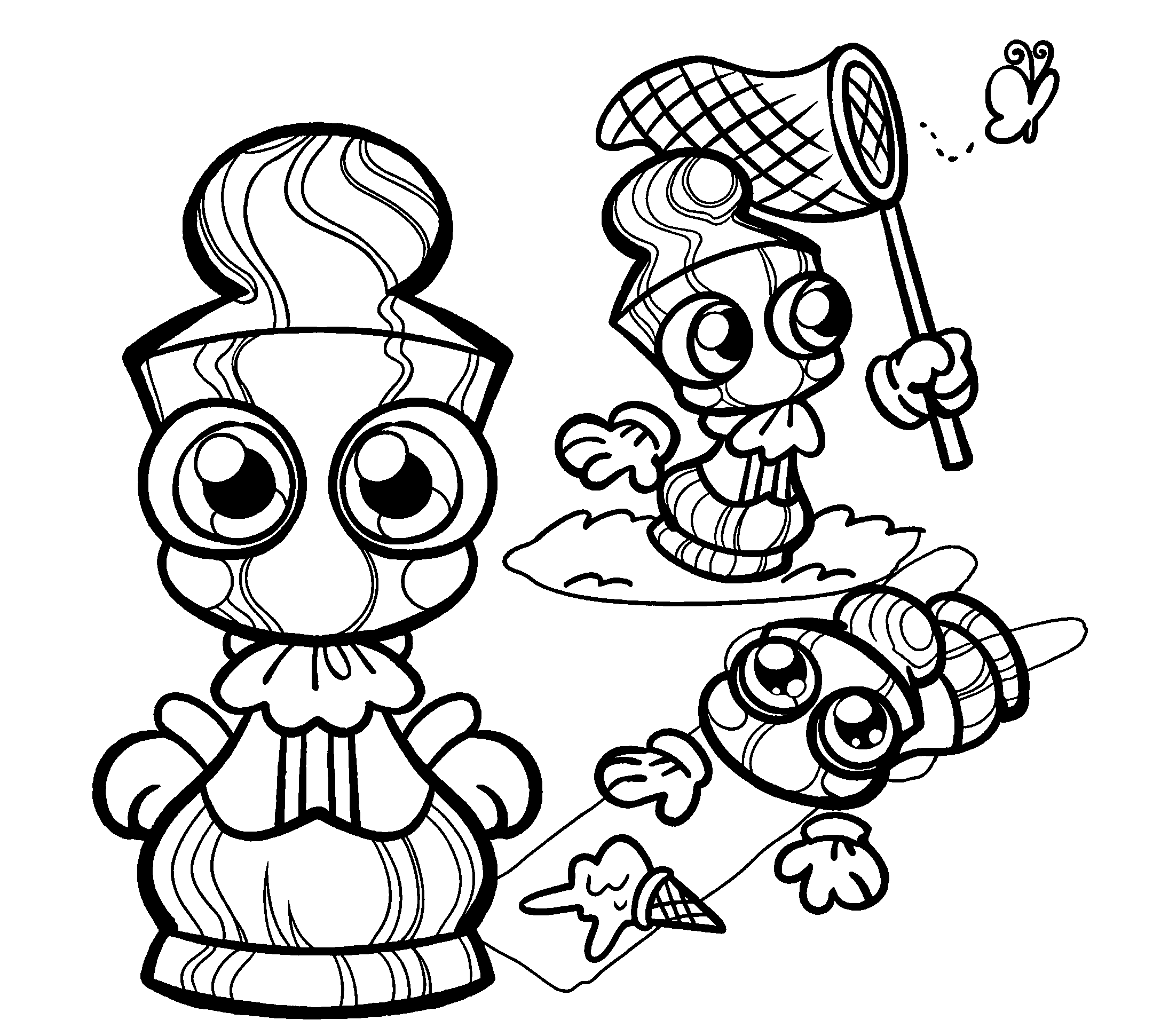 kinger catching butterfly and dropping ice cream the amazing digital circus line art