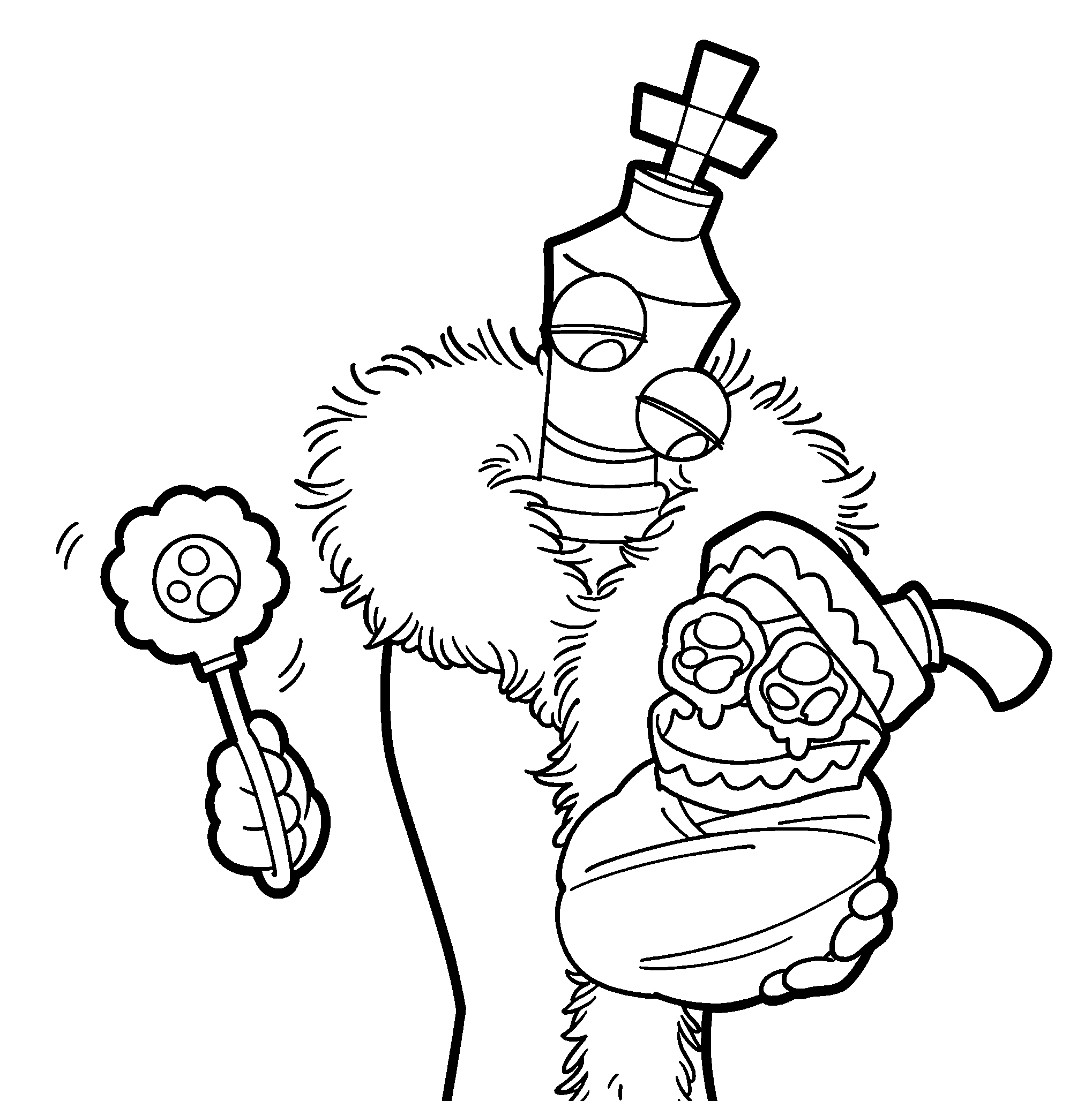 kinger holding rattle and baby caine the amazing digital circus line art
