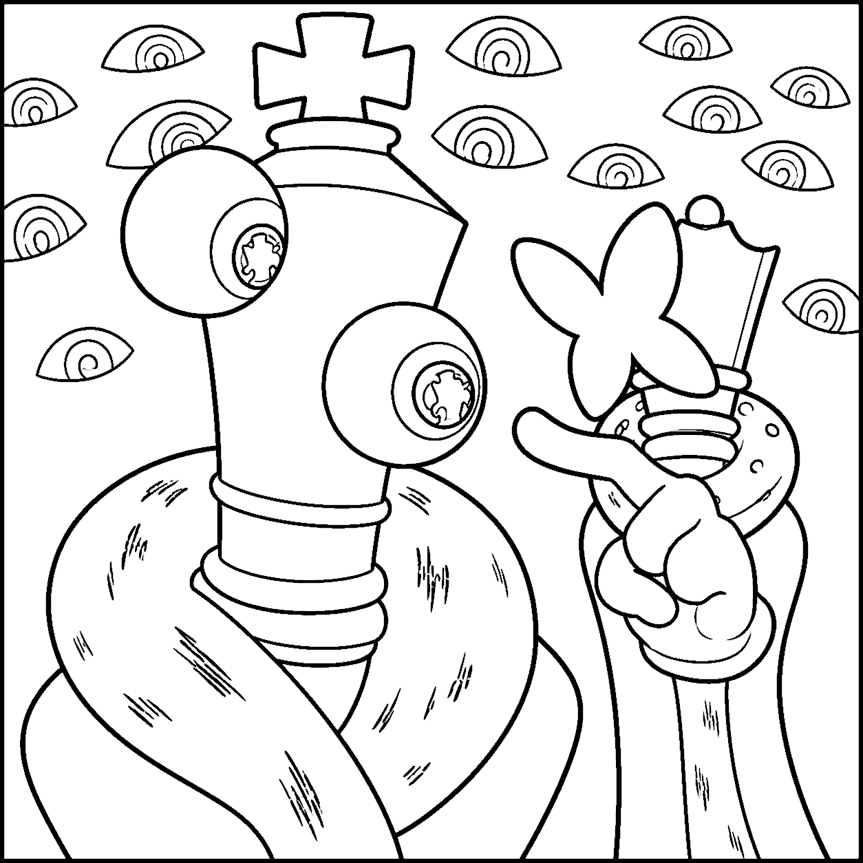kinger with gloink butterfly and floating eyes tadc the amazing digital circus line art