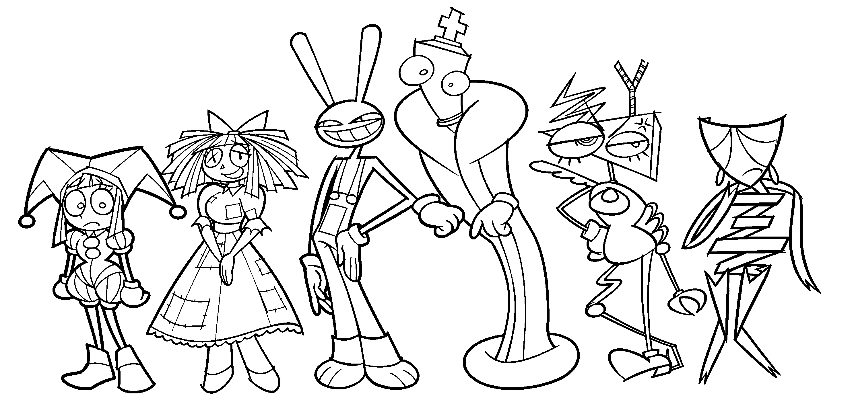 main characters lineup the amazing digital circus line art