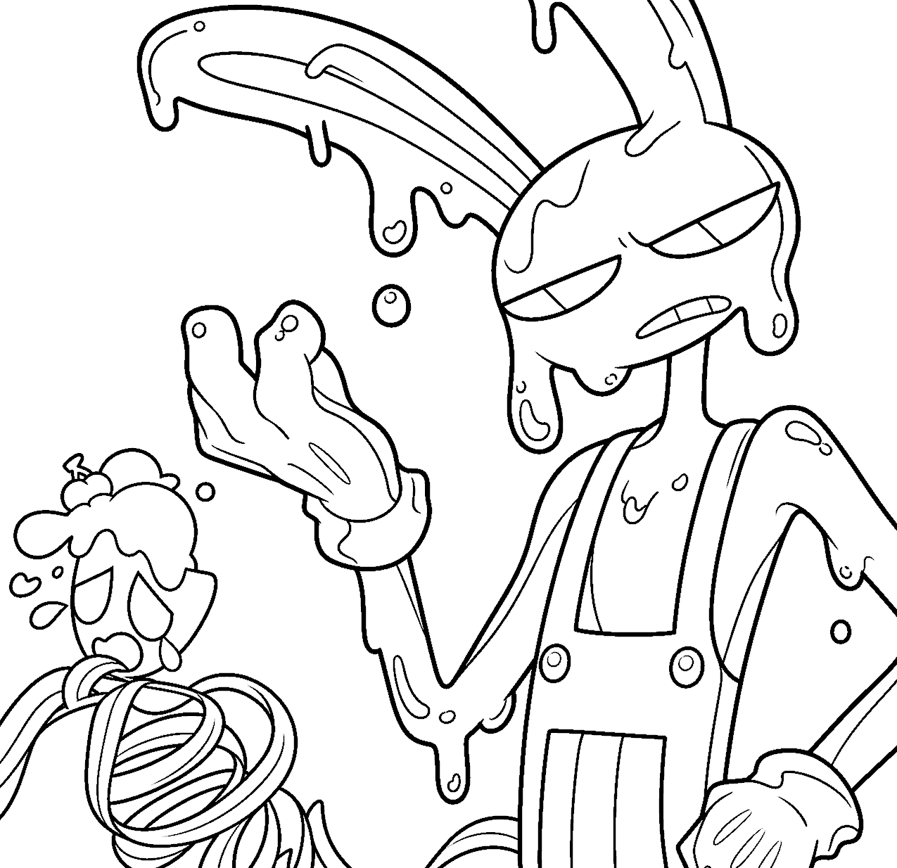 melting jax and gangle dripping slime the amazing digital circus tadc line art