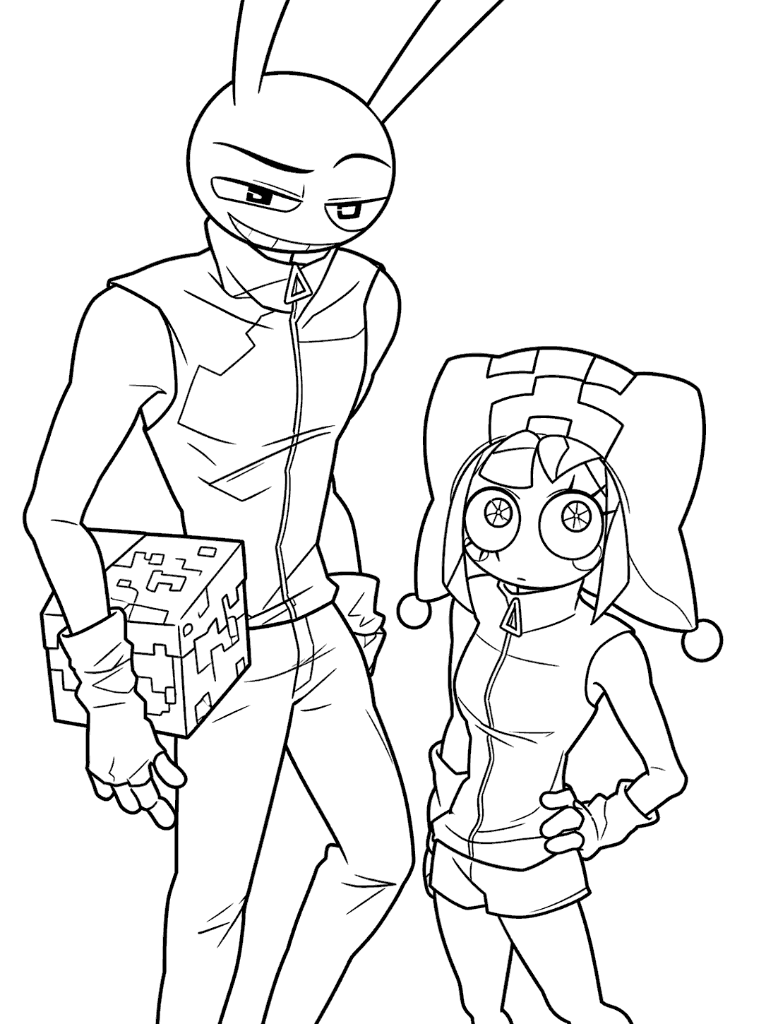 minecraft crossover jax enderman pomni creeper tadc the amazing digital circus line art