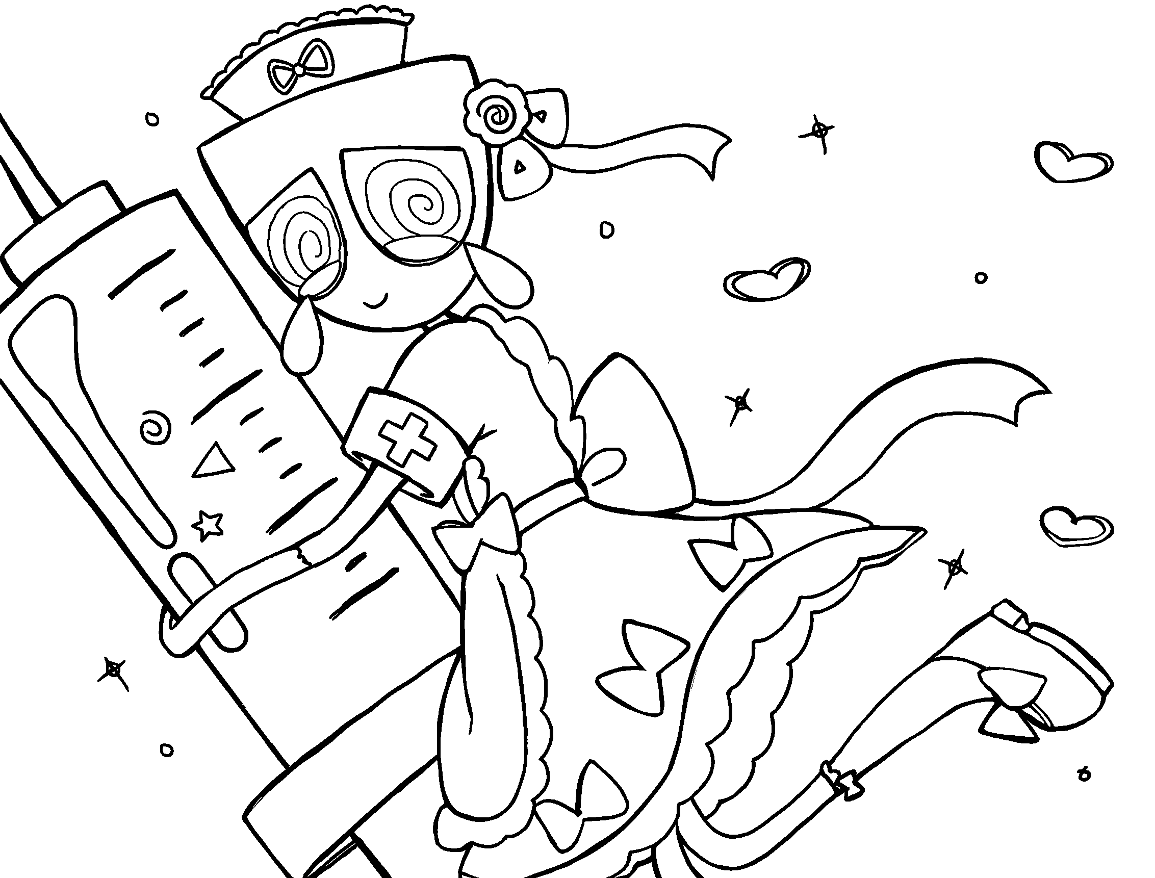 nurse gangle holding huge syringe flying hearts tadc the amazing digital circus line art