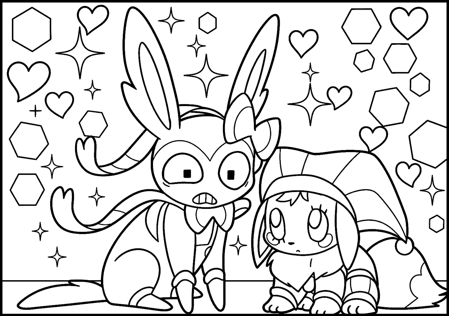 pokemon jax sylveon and pomni eevee cute crossover hearts tadc the amazing digital circus line art