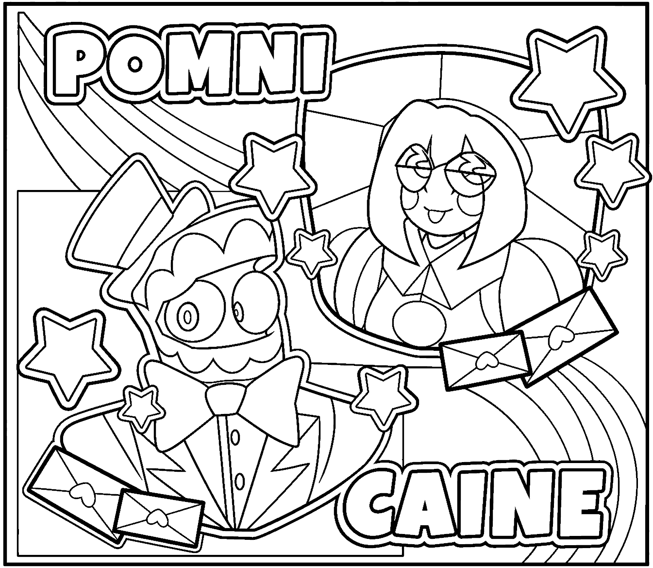 pomni and caine love letters rainbow stars tadc the amazing digital circus line art