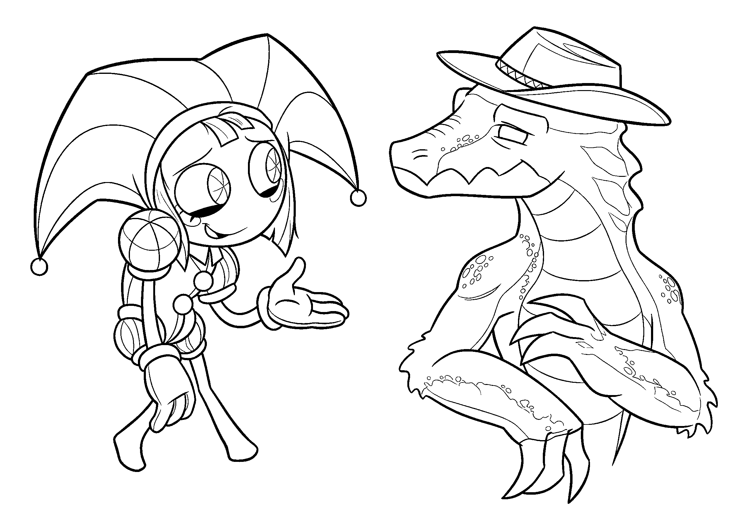 pomni and gummigoo crocodile scene tadc the amazing digital circus line art