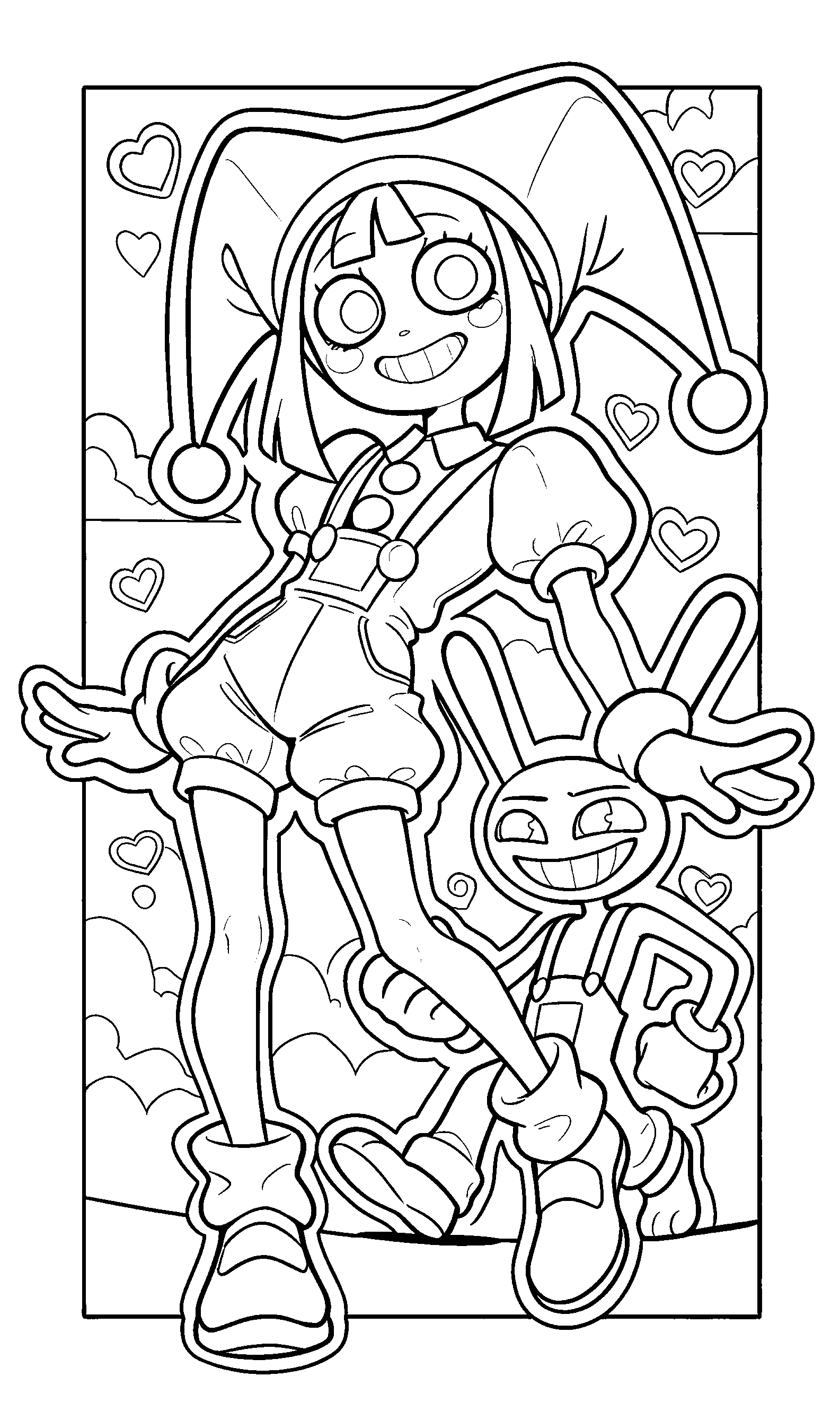 pomni and jax hearts the amazing digital circus line art