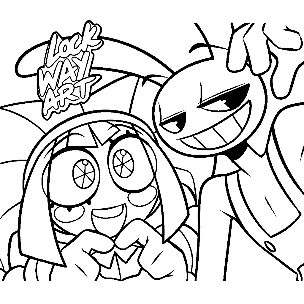 pomni and jax selfie the amazing digital circus line art